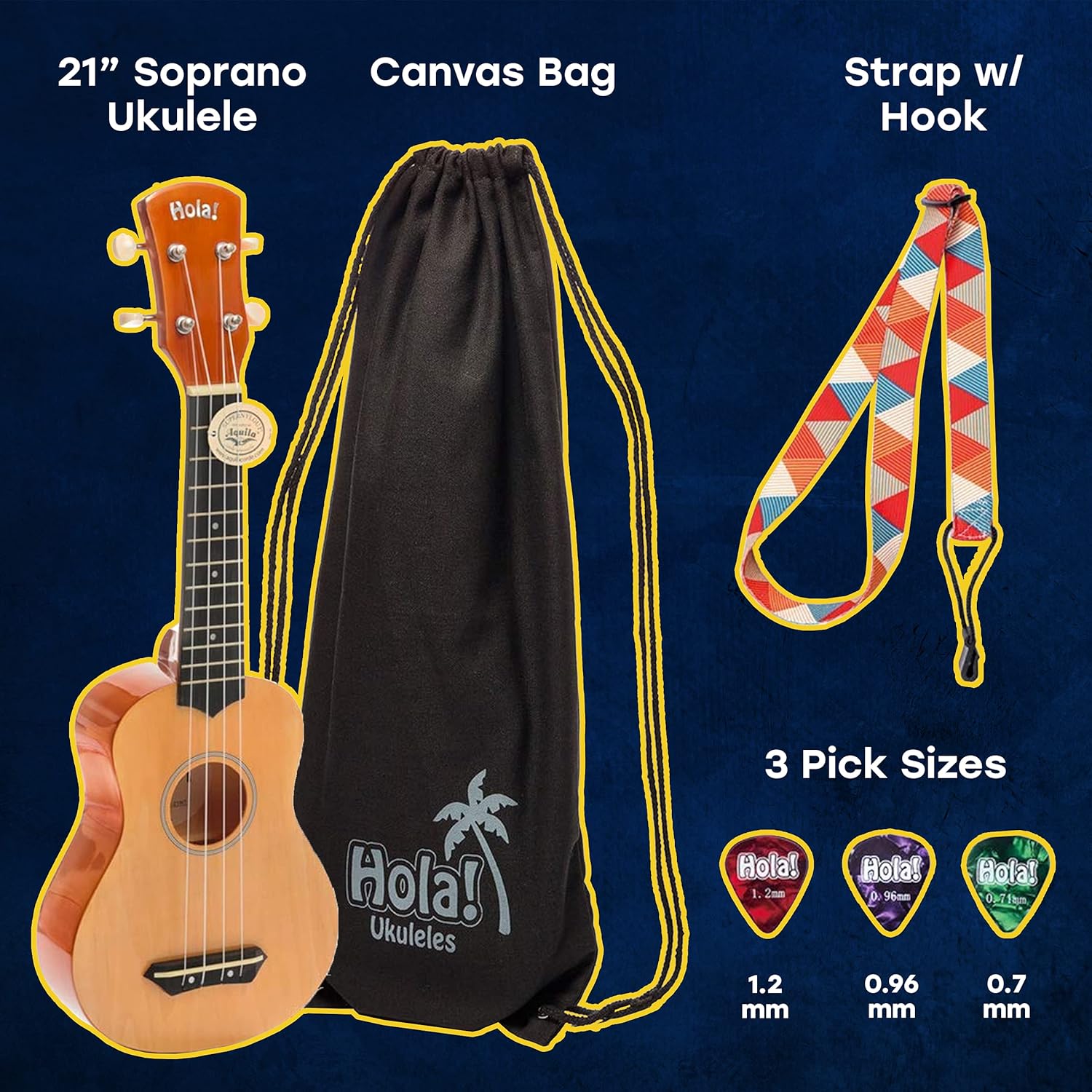 Hola! Music Ukulele for Kids and Adults - 53 cm Soprano Ukuleles for Adults, Beginners and Children - Real Wood String Instruments w/Picks, Strap and Canvas Carry Bag - Musical Instruments - Natural - Image 3