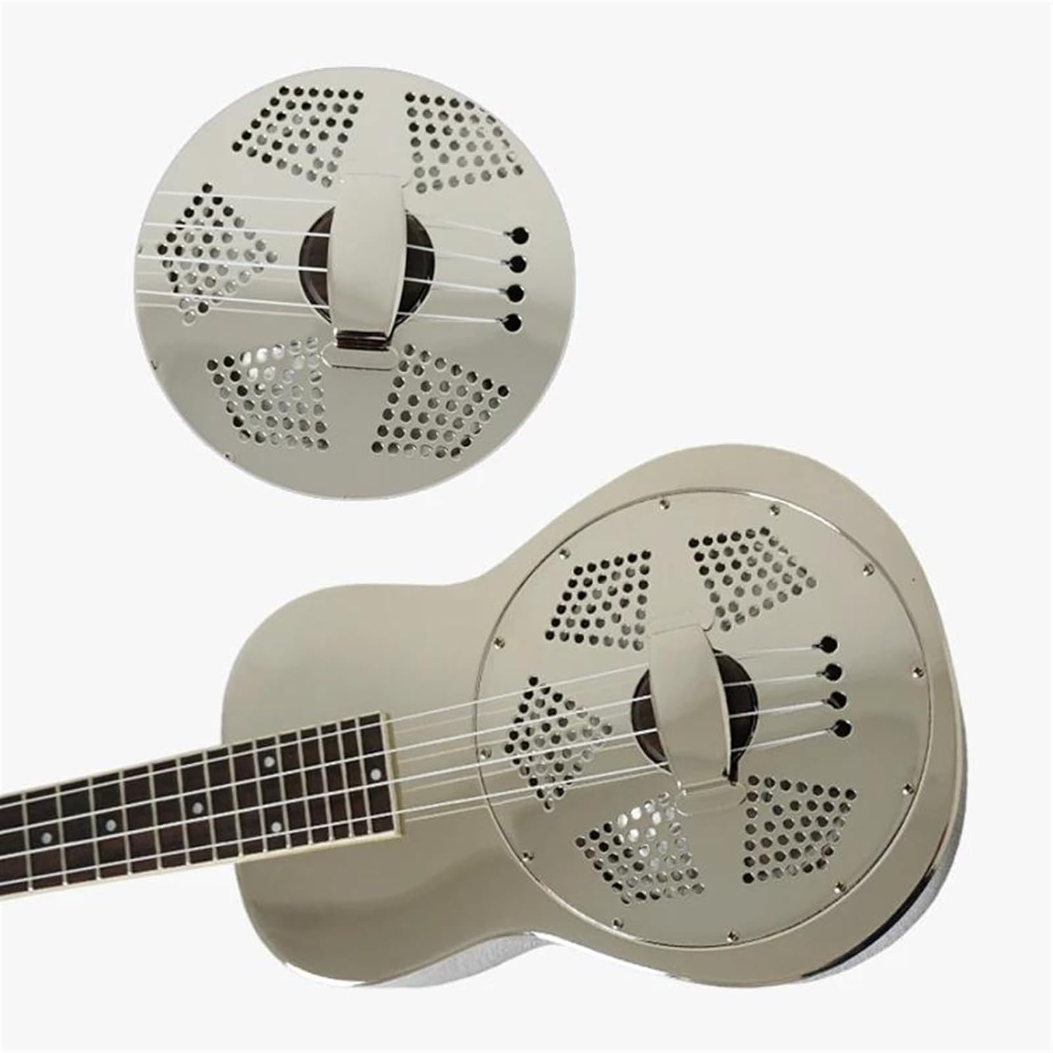 Concert Ukulele Gloss Finish Chrome Brass Body Resonator Ukulele With Hard Case Ukulele Starter Kit - Image 3