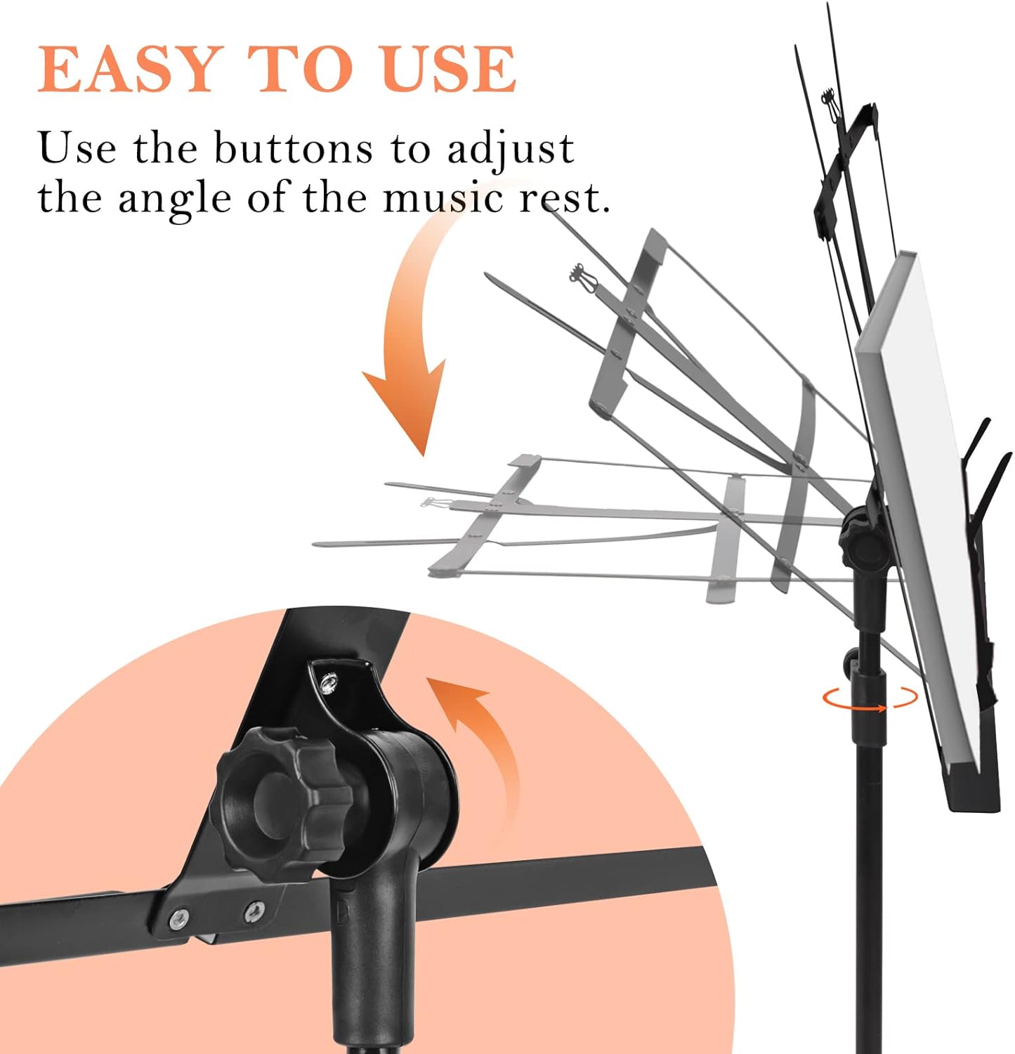 Youyijia Music Stand Music Book Stand Music Stands for Sheet Music Adjustable Heights Sheet Music Stand Holder Portable Folding Metal Music Stand with Carrying Bag for Storage or Travel (Black) - Image 4