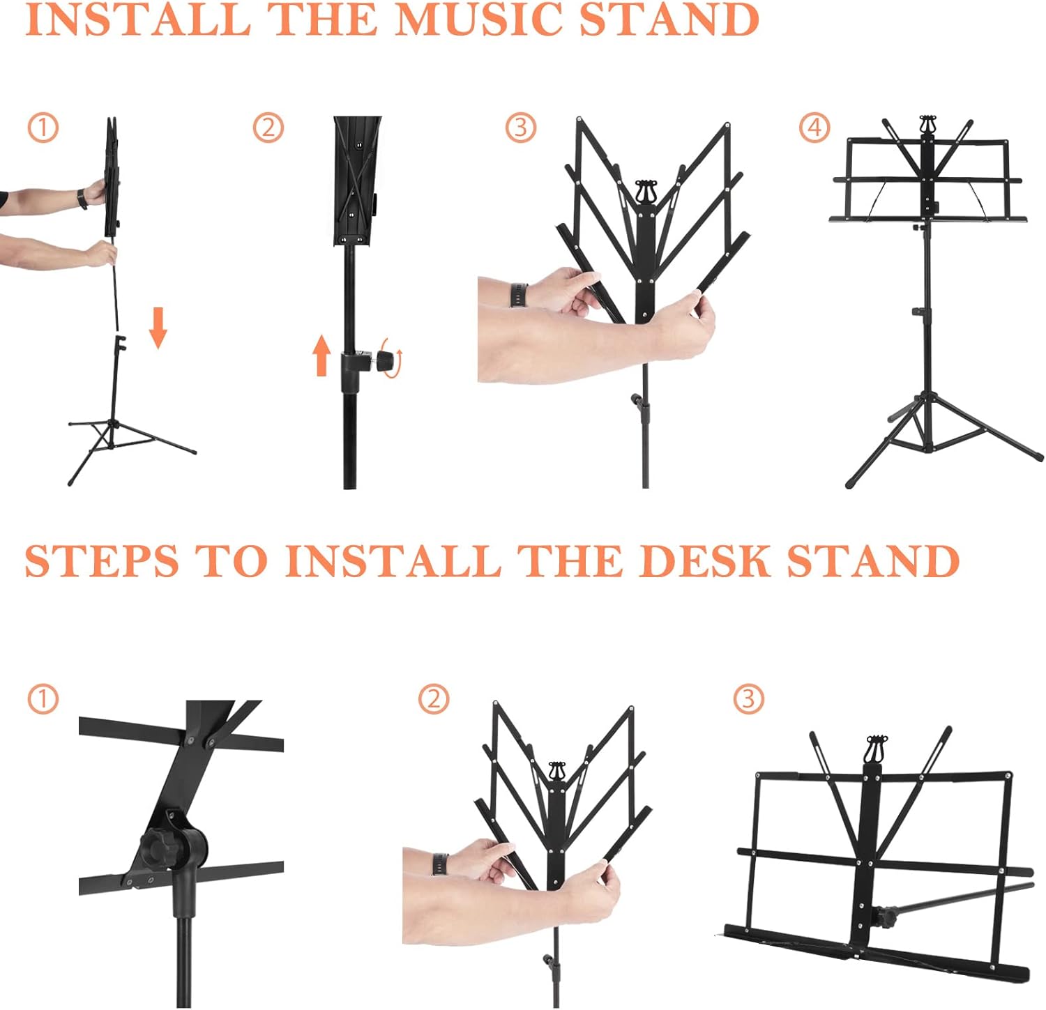 Youyijia Music Stand Music Book Stand Music Stands for Sheet Music Adjustable Heights Sheet Music Stand Holder Portable Folding Metal Music Stand with Carrying Bag for Storage or Travel (Black) - Image 6