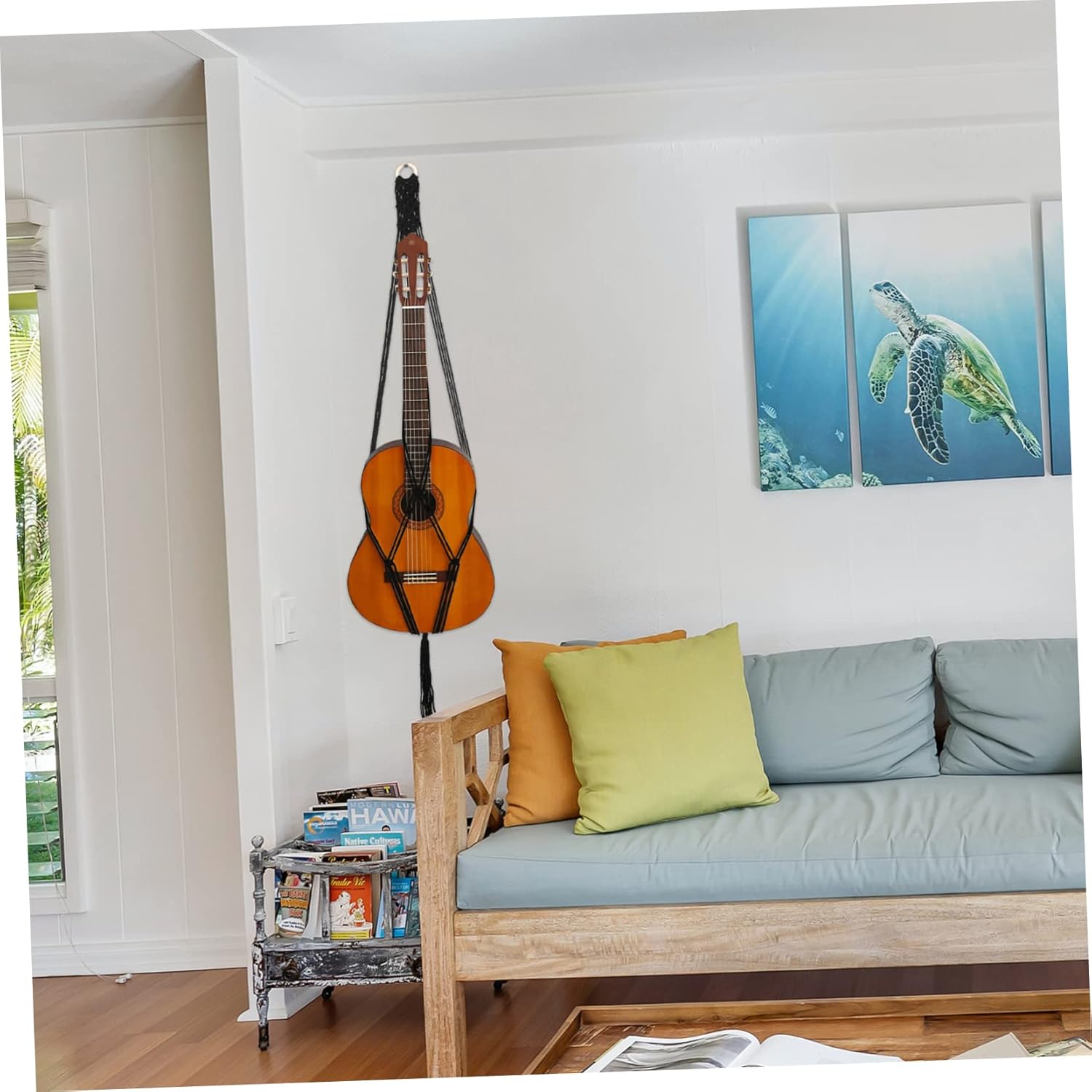 Happyyami Guitar Lanyard Wall Mounted Clothing Rack Macrame Hanging Shelf Hanging Flower Pot String Plant Hanger Ukulele Hanger Guitar Wall Bracket Guitar Net Strap Electric Guitar Belt - Image 3