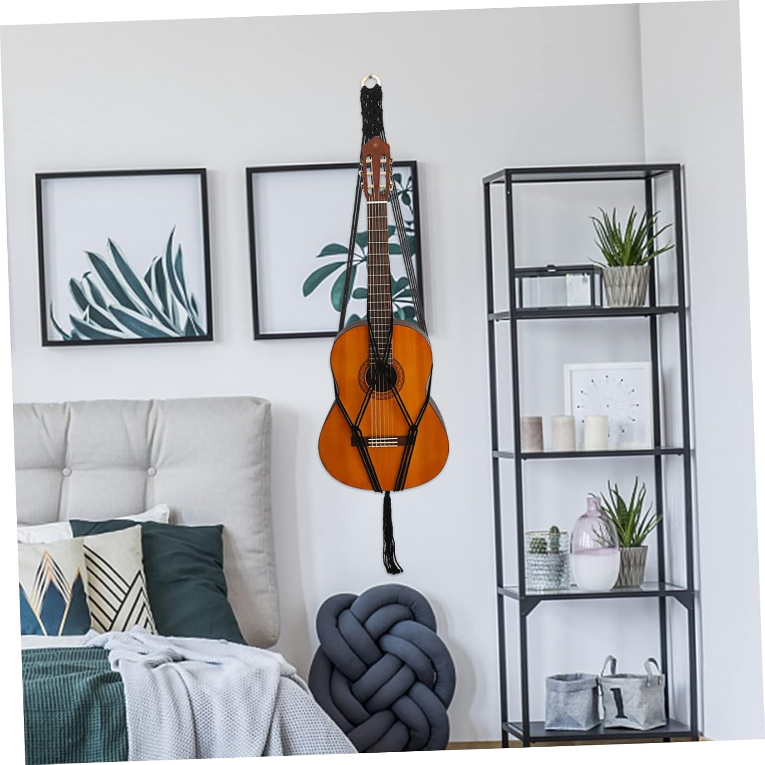 Happyyami Guitar Lanyard Wall Mounted Clothing Rack Macrame Hanging Shelf Hanging Flower Pot String Plant Hanger Ukulele Hanger Guitar Wall Bracket Guitar Net Strap Electric Guitar Belt - Image 2