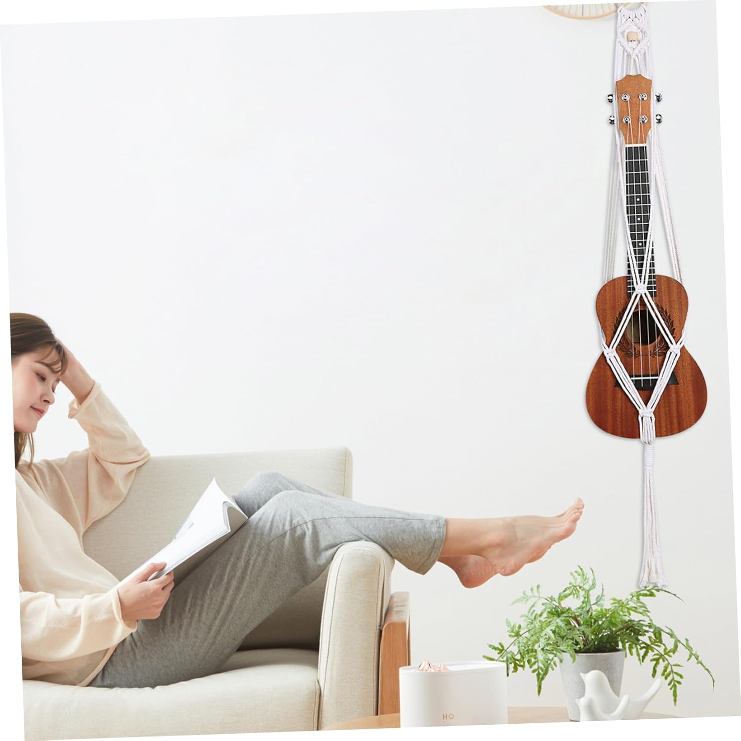 CORHAD Guitar Hanger Wall Hanging Instruments Guitar Strap Guitars Hangers Macrame Pot Hanger Ukulele Rack Macrame Guitar Hanging Holder Guitar Mount Hanger Instrument Hanger Cotton Rope - Image 6