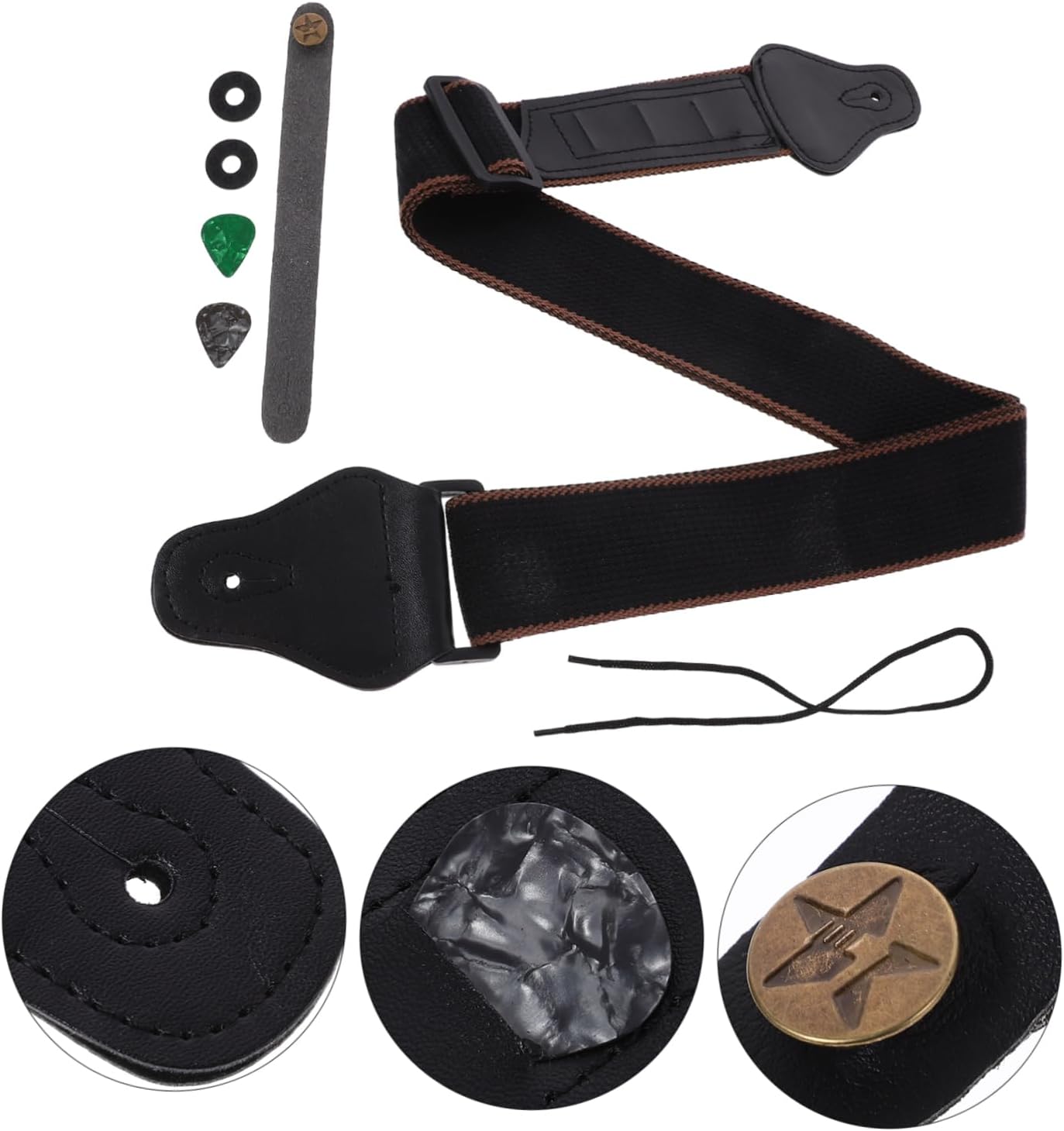 Abaodam 3 Sets Guitar Strap Set Simple Guitar Belt Ukulele Picks Guitar Head Fixing Strap Bass Guitar Strap Electric Guitar Strap Folk Guitar Strap Guitar Neck Strap Ballad Decorate Rubber - Image 3