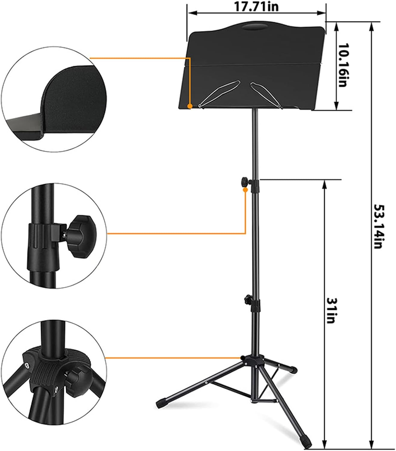 Buhelyc Sheet Music Stand, Tabletop Music Book Stand with Portable Carrying Bag, Portable, with Music Sheet Clip Holder, Heavy Duty, Music Stand for Keyboard, for Violin, Guitar, Ukulele, Drums - Image 3