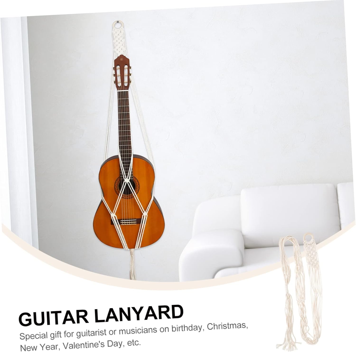 ibasenice guitar lanyard guitar net rope plant hanger guitar hanging holder guitar hanging belt guitar holder wall mounted clothes rack Guitar Decorative Belt cotton white sling Storage - Image 9