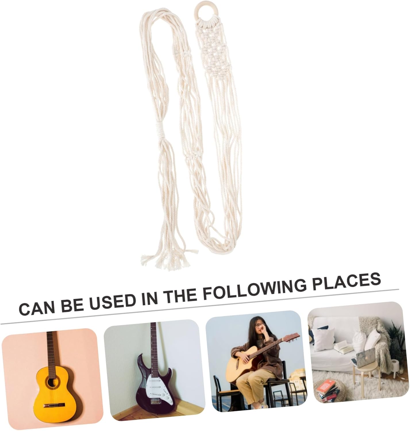ibasenice guitar lanyard guitar net rope plant hanger guitar hanging holder guitar hanging belt guitar holder wall mounted clothes rack Guitar Decorative Belt cotton white sling Storage - Image 6
