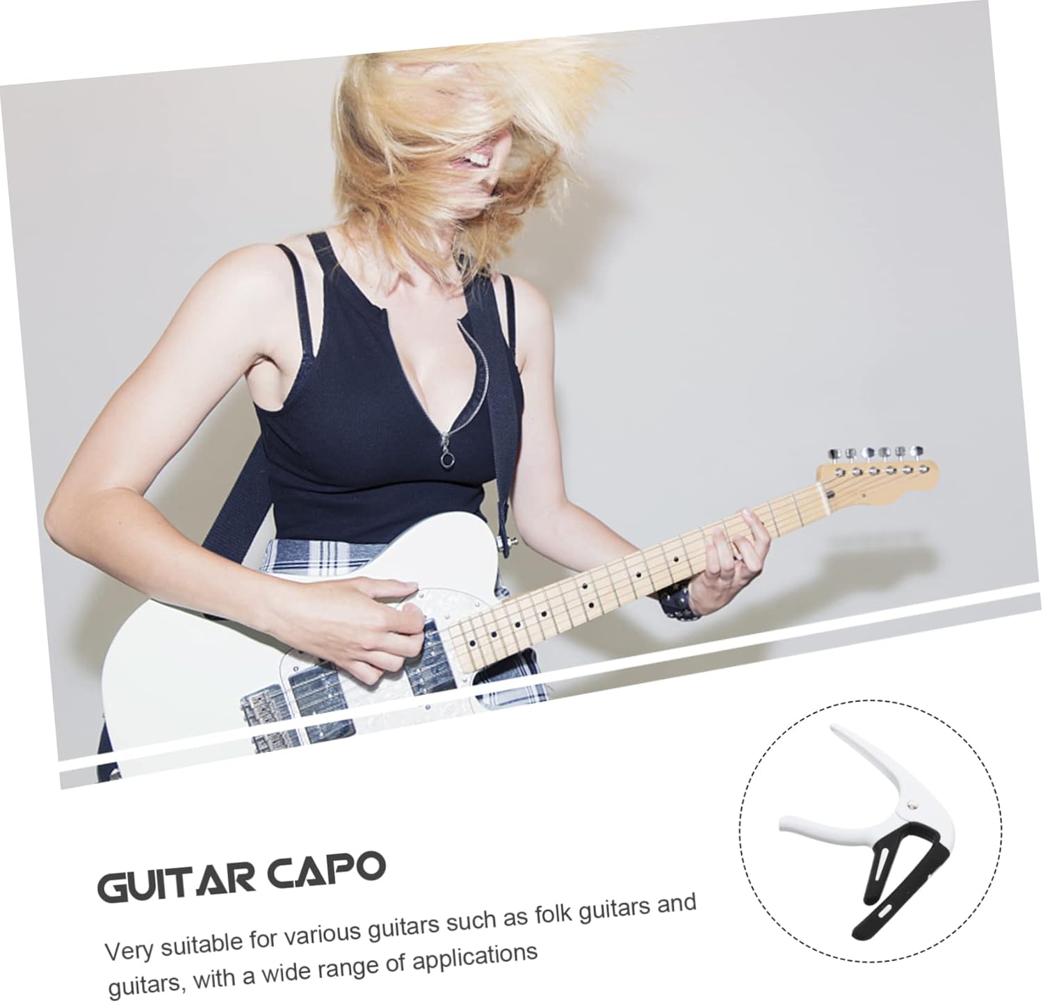 Milisten Guitar Tone Modified Clip 1 Set Guitar Capo Guitar Finger Ukulele Capo Banjo Capos Guitar Clamp Single Handed Capos Guitar Tone Modified Bass Plectrums Metal Tuning White Strap - Image 6