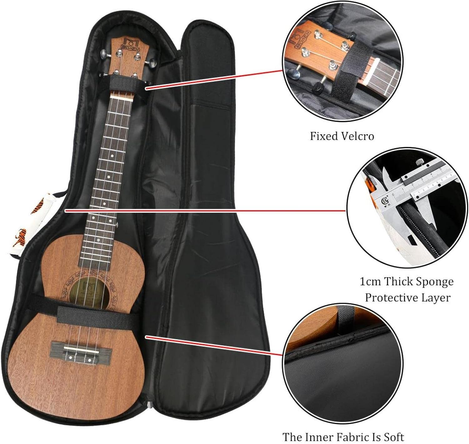 Ukulele Bag Orange Striped Tigers Ukulele Case for Soprano Tenor Concert 23 Inch 10MM Thick Soft Padded Adjustable Straps Gig Bag - Image 2