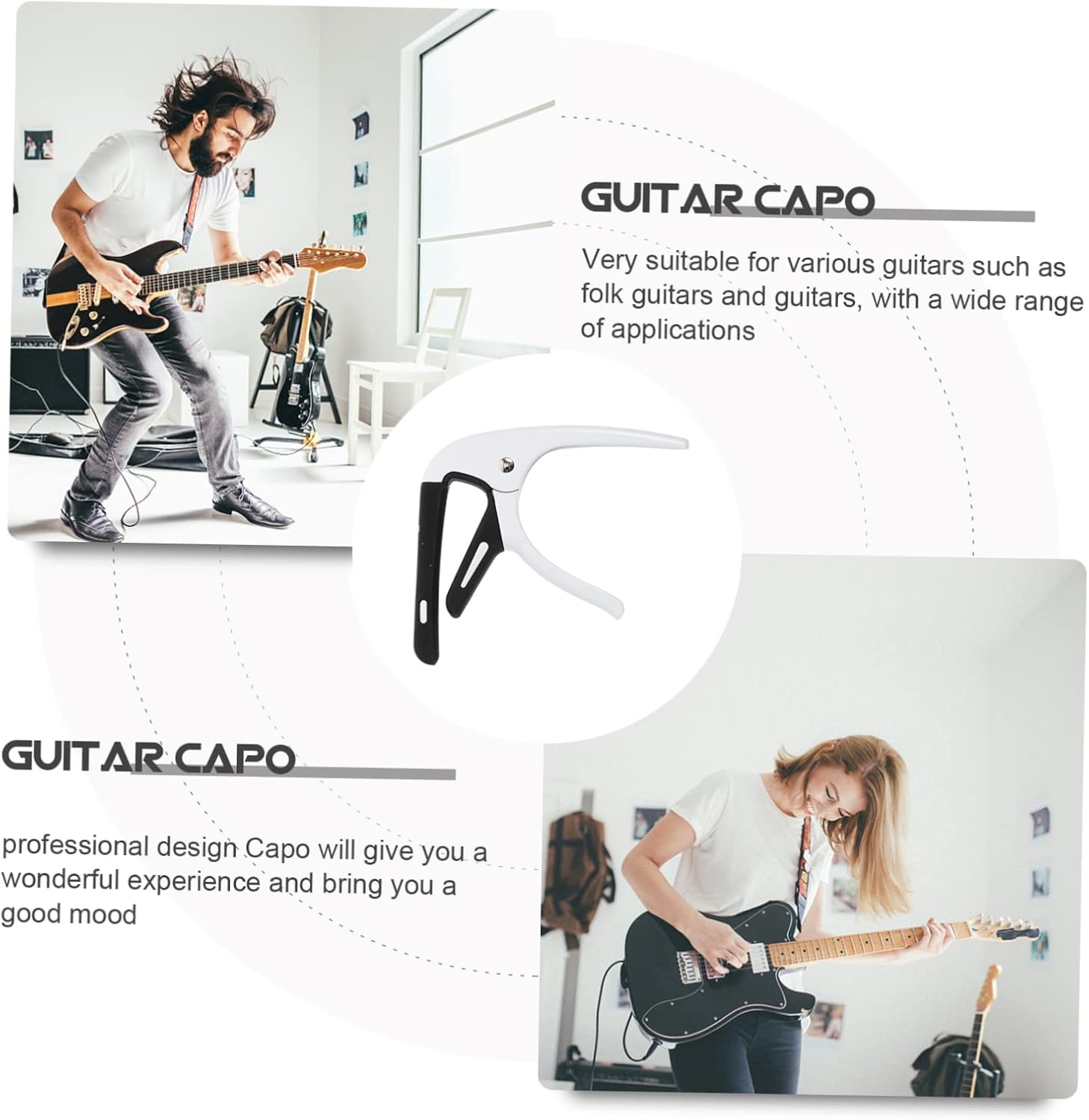 Milisten Guitar Tone Modified Clip 1 Set Guitar Capo Guitar Finger Ukulele Capo Banjo Capos Guitar Clamp Single Handed Capos Guitar Tone Modified Bass Plectrums Metal Tuning White Strap - Image 5
