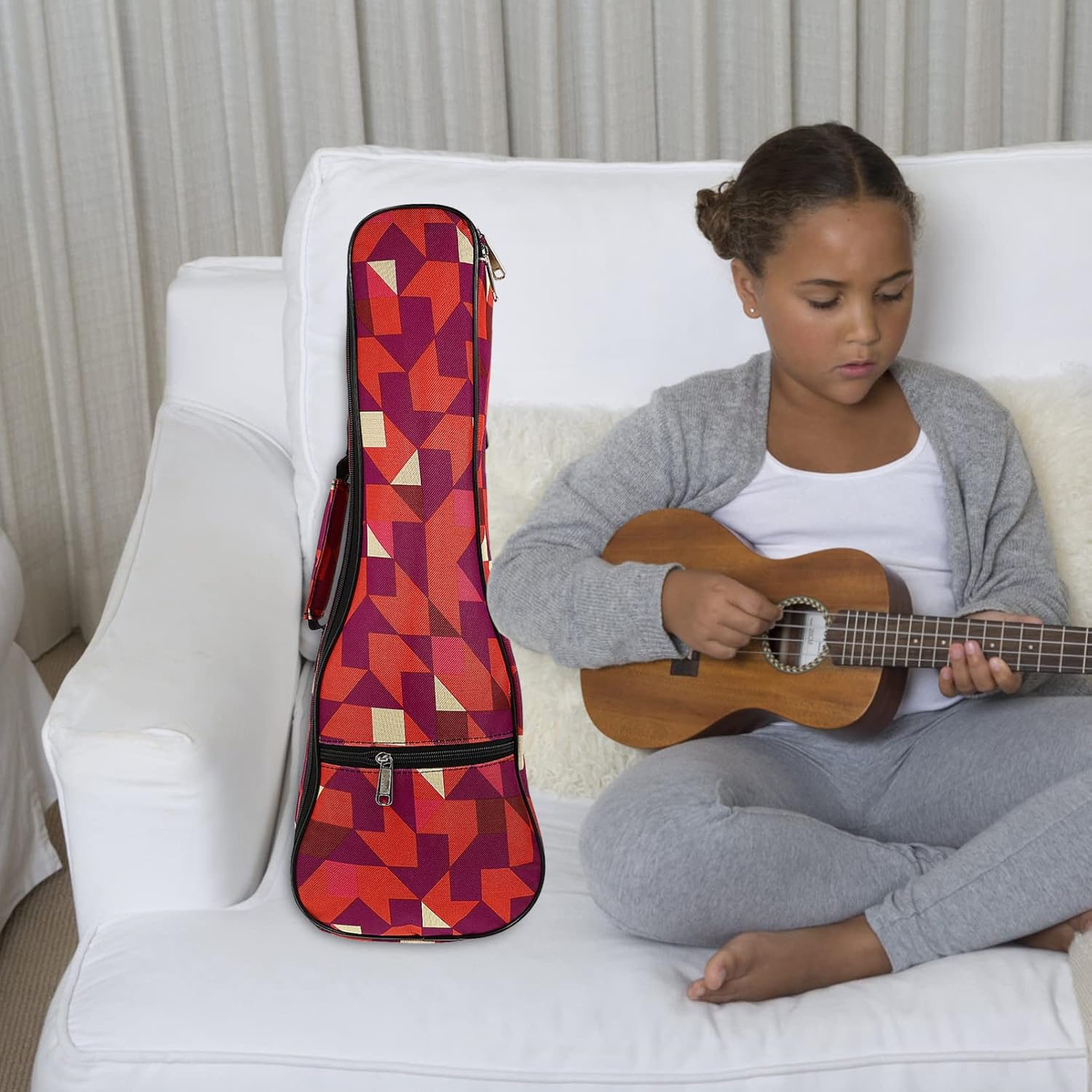 Vaguelly Mochila Para Niños Concert Ukulele Case Bag Soft Ukulele Backpack Case Padded Ukelele Gig Bag with Shoulder Straps for Ukelele Strings Tuners Picks Red 21inch Kids Backpacks - Image 9