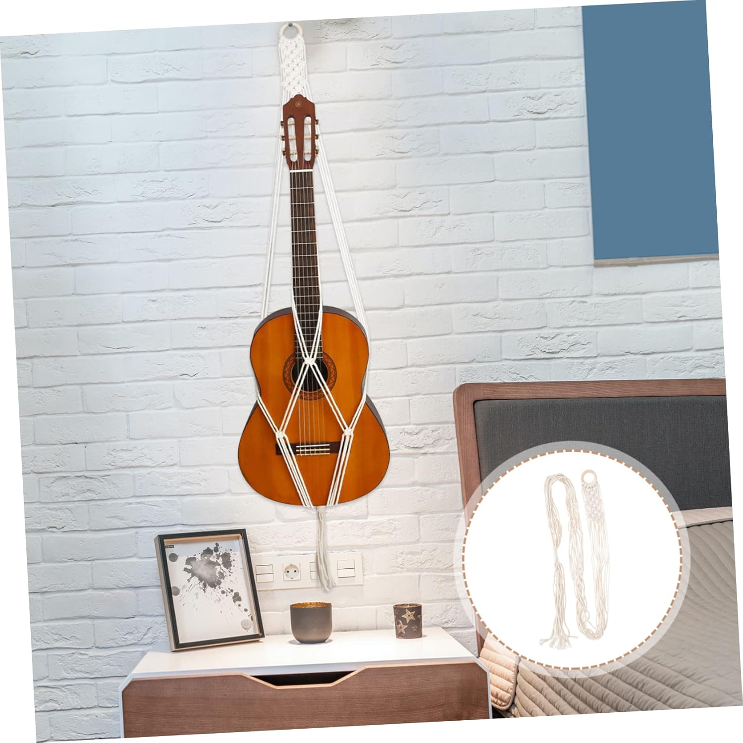 ibasenice guitar lanyard guitar net rope plant hanger guitar hanging holder guitar hanging belt guitar holder wall mounted clothes rack Guitar Decorative Belt cotton white sling Storage - Image 4