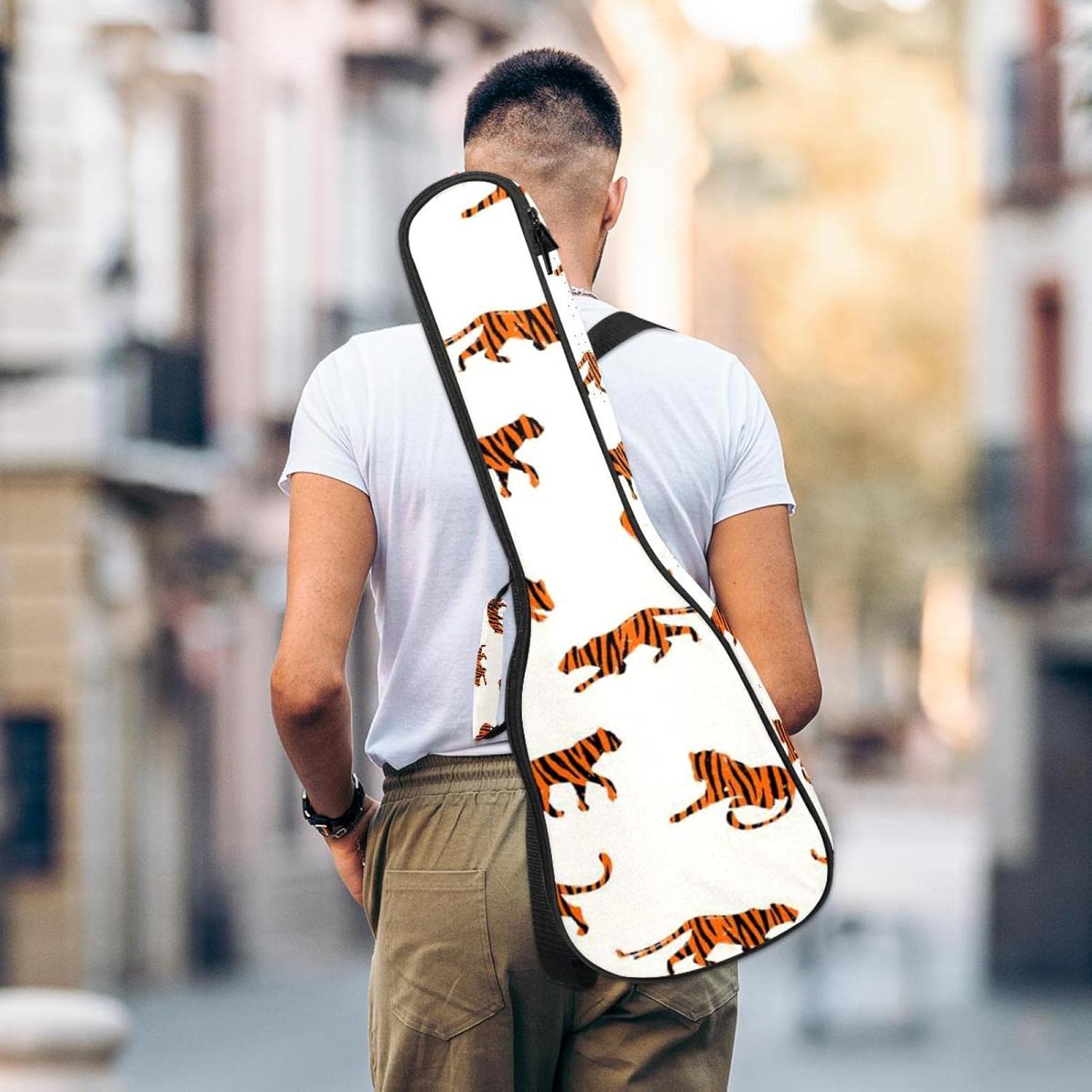 Ukulele Bag Orange Striped Tigers Ukulele Case for Soprano Tenor Concert 23 Inch 10MM Thick Soft Padded Adjustable Straps Gig Bag - Image 5