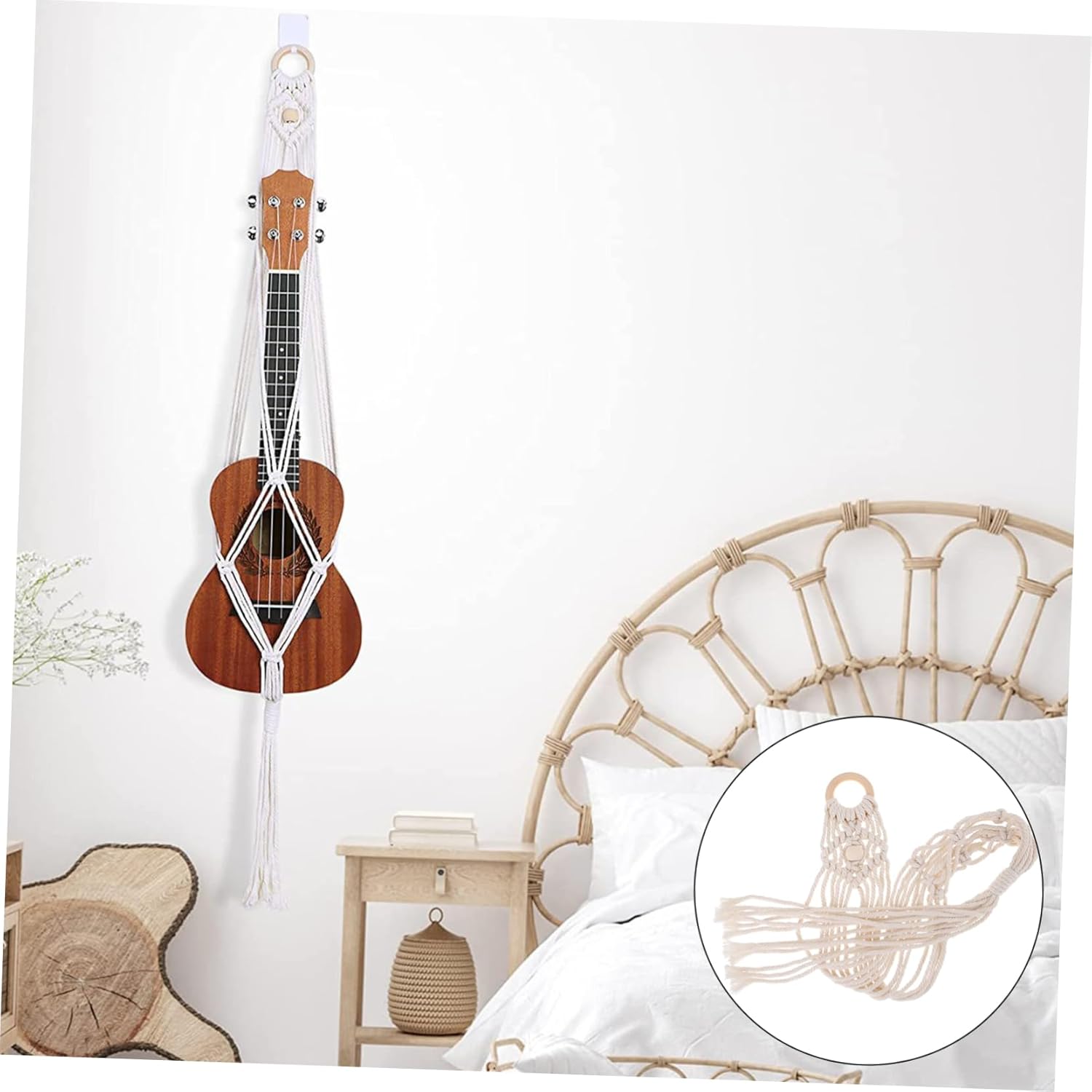 CORHAD Guitar Hanger Wall Hanging Instruments Guitar Strap Guitars Hangers Macrame Pot Hanger Ukulele Rack Macrame Guitar Hanging Holder Guitar Mount Hanger Instrument Hanger Cotton Rope - Image 9