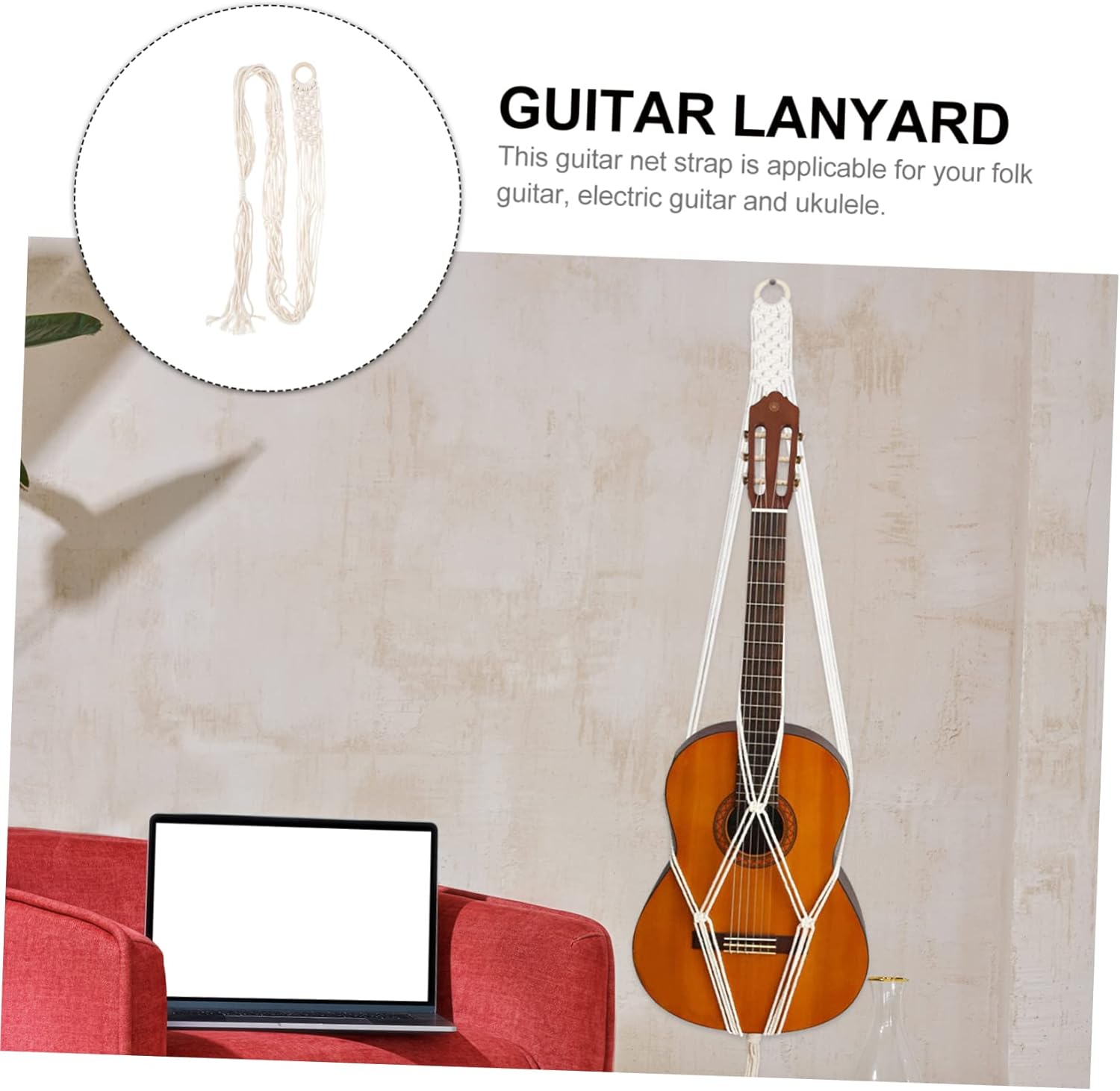 ibasenice guitar lanyard guitar net rope plant hanger guitar hanging holder guitar hanging belt guitar holder wall mounted clothes rack Guitar Decorative Belt cotton white sling Storage - Image 3