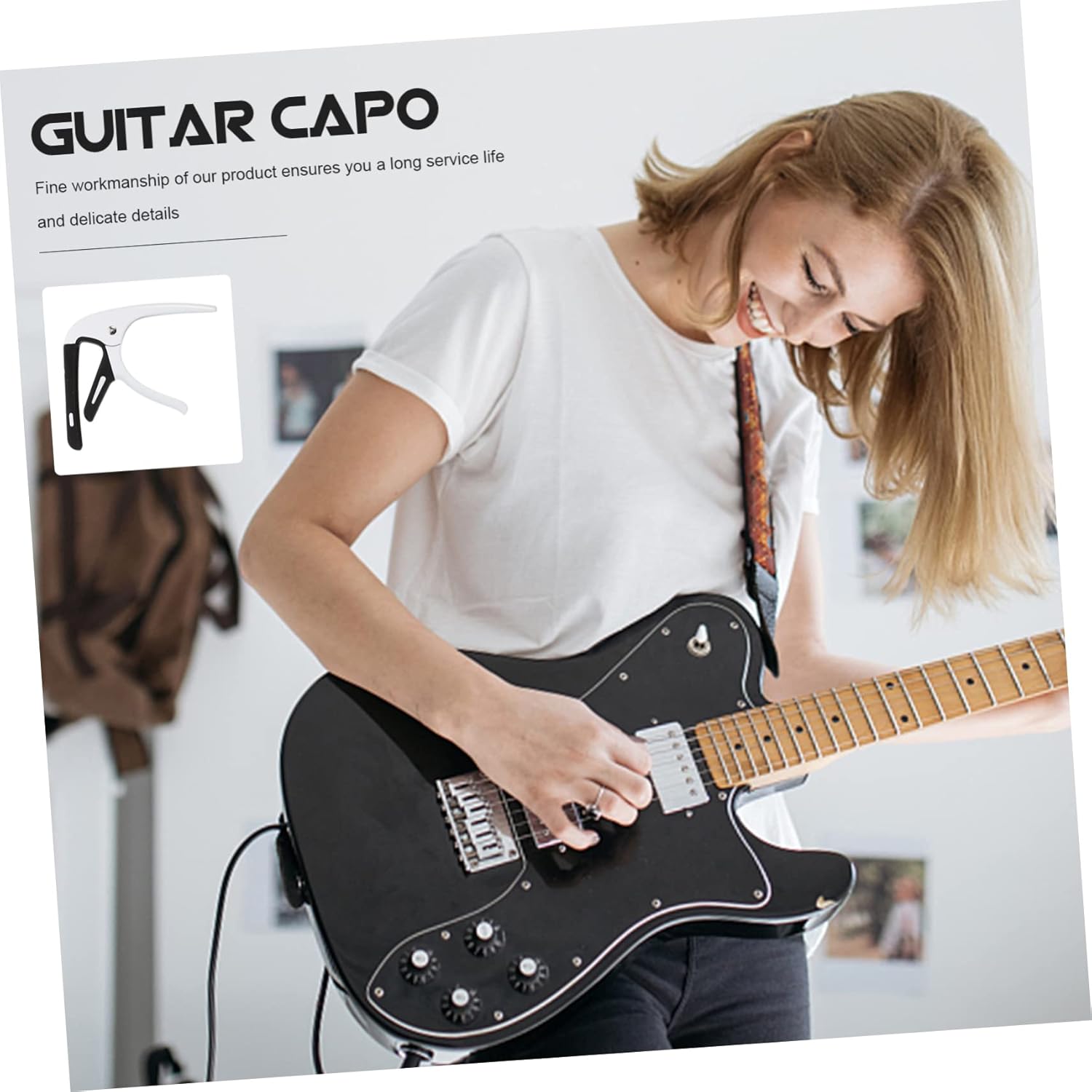 Milisten Guitar Tone Modified Clip 1 Set Guitar Capo Guitar Finger Ukulele Capo Banjo Capos Guitar Clamp Single Handed Capos Guitar Tone Modified Bass Plectrums Metal Tuning White Strap - Image 9