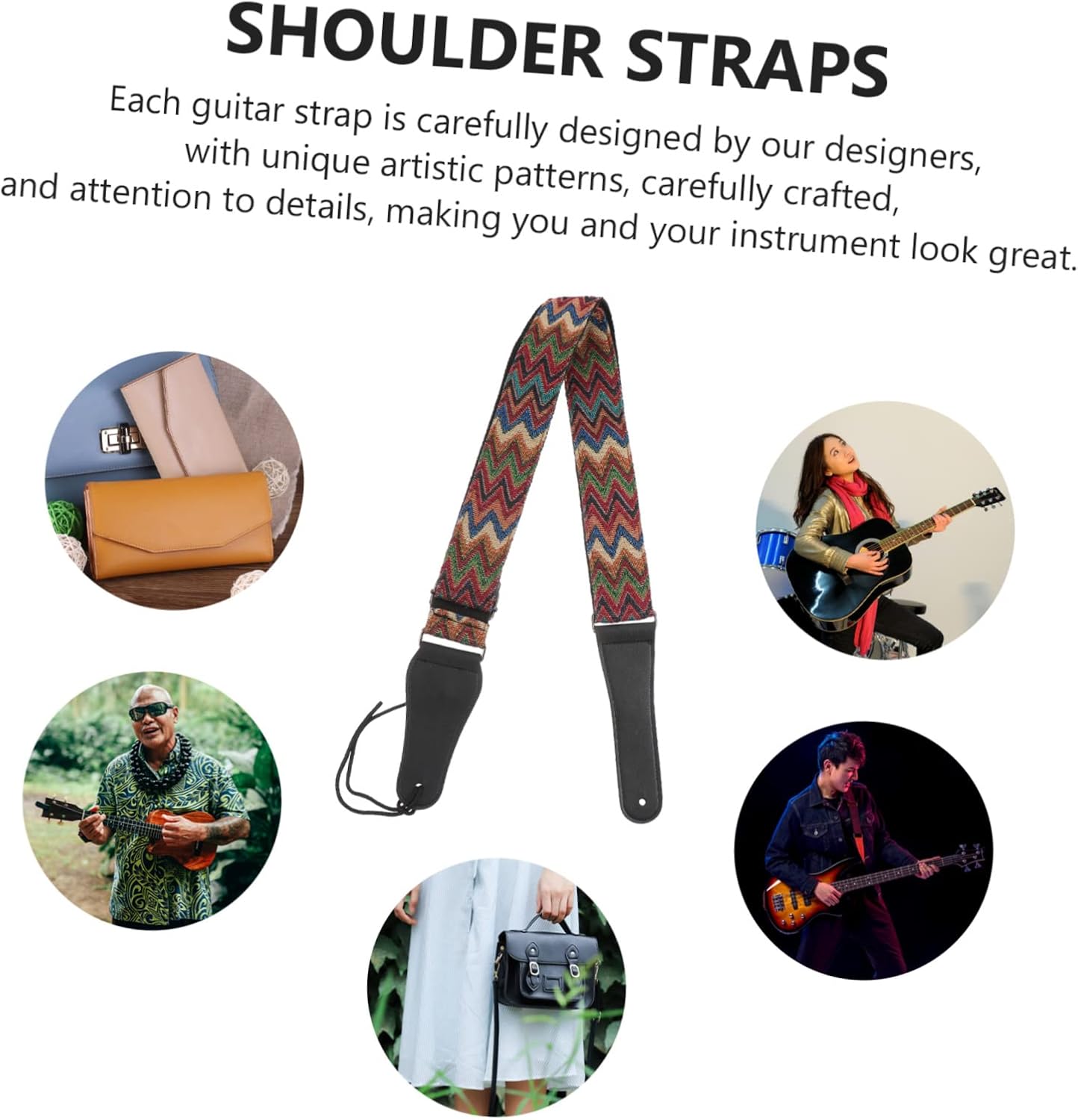 HEMOTON 1pc Guitar Strap Bass Strap Electric Guitar Adjustable Guitar Belt Decked Accessories Adjustable Straps Guitar Headstock Strap Guitar Shoulder Strap Ukulele Nail Hook Cotton - Image 6