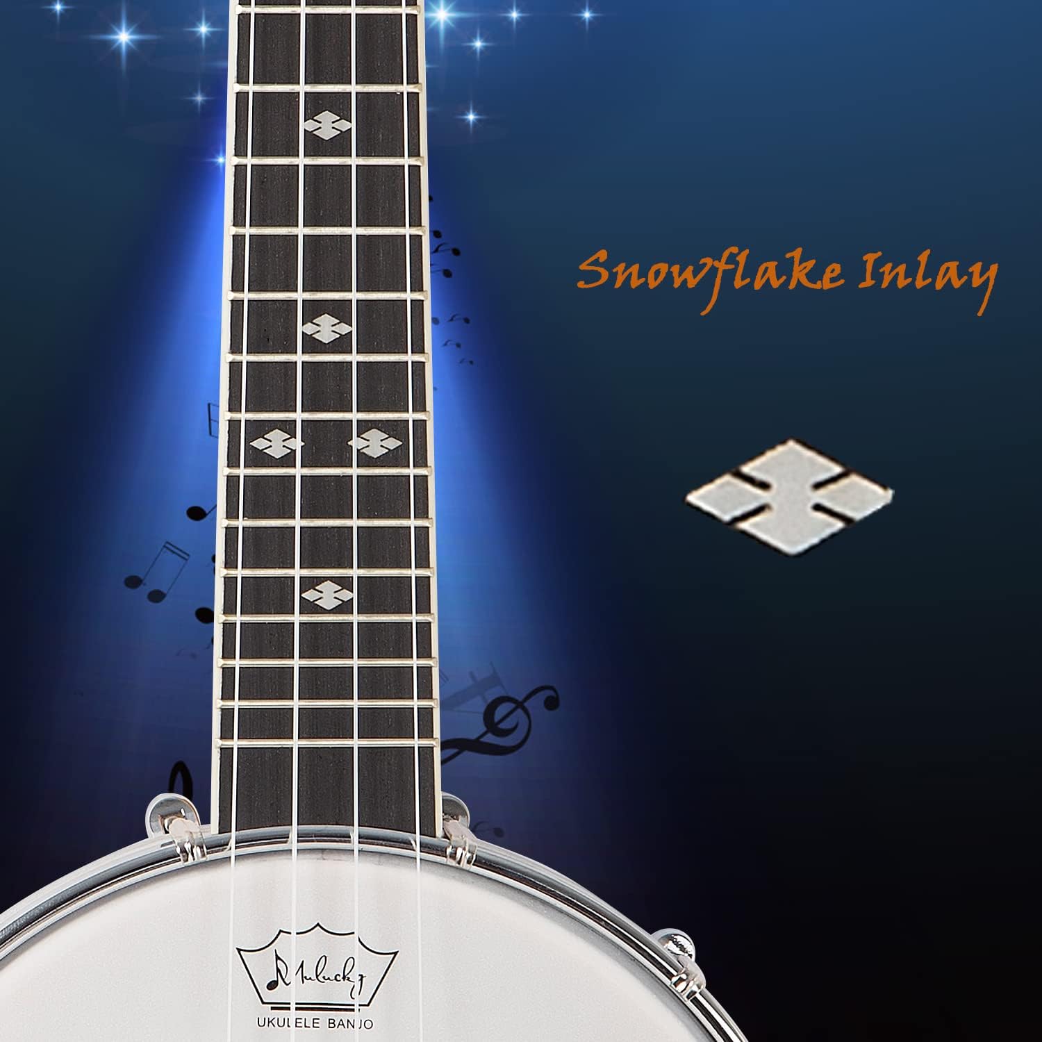 Mulucky Banjolele 4 String Banjo Ukulele Concert Size 23 Inch, Closed Solid Wood Back, Beginner Kit with Truss Rod Gig Bag Tuner String Strap Picks - BU8017 - Image 3