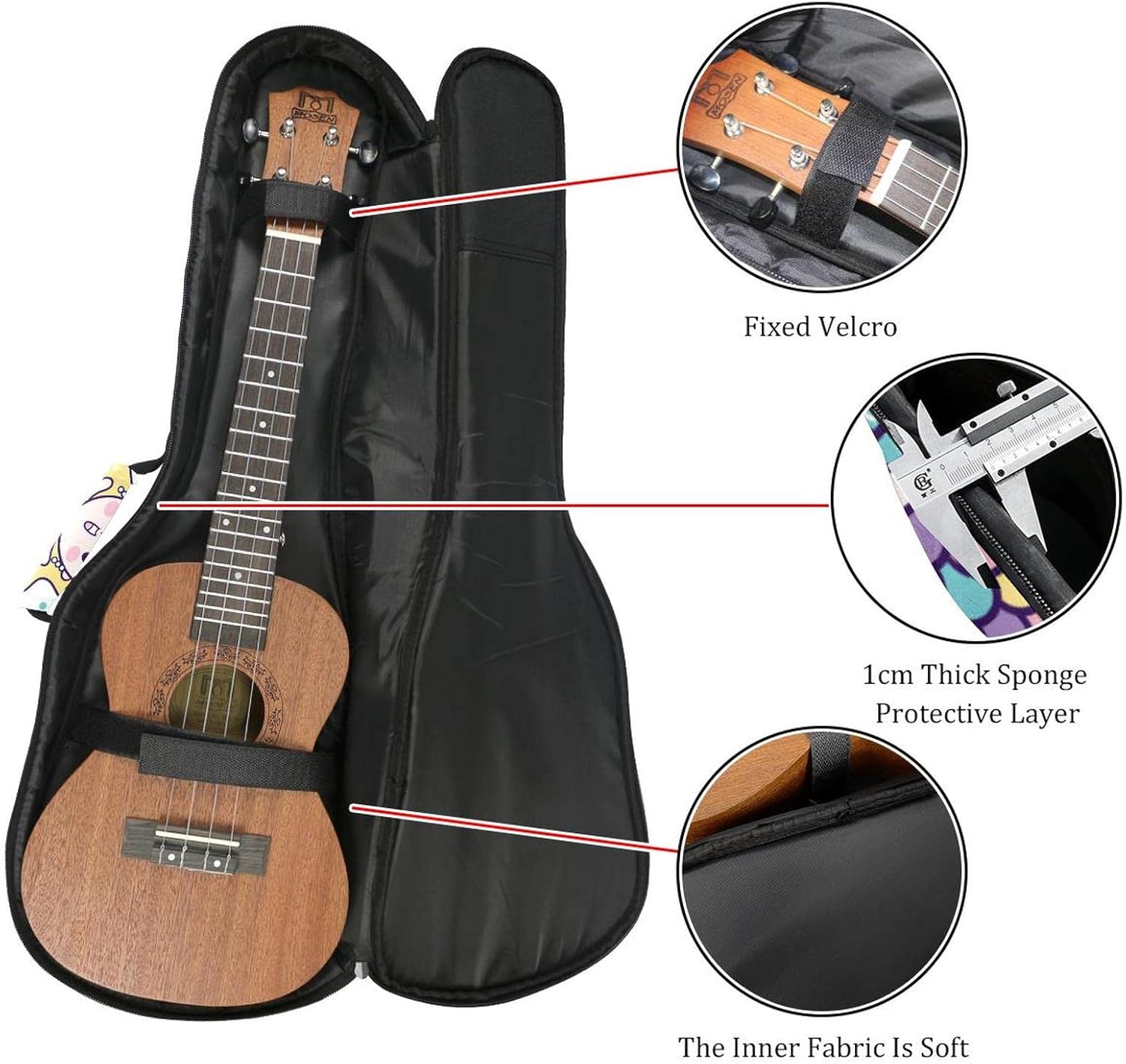 Concert Ukulele Backpack, Heavy Duty Ukulele Case Bag with Storage, Soprano Concert Tenor Ukulele 10MM Padded Bag Cute Mermaid Little Girl - Image 2