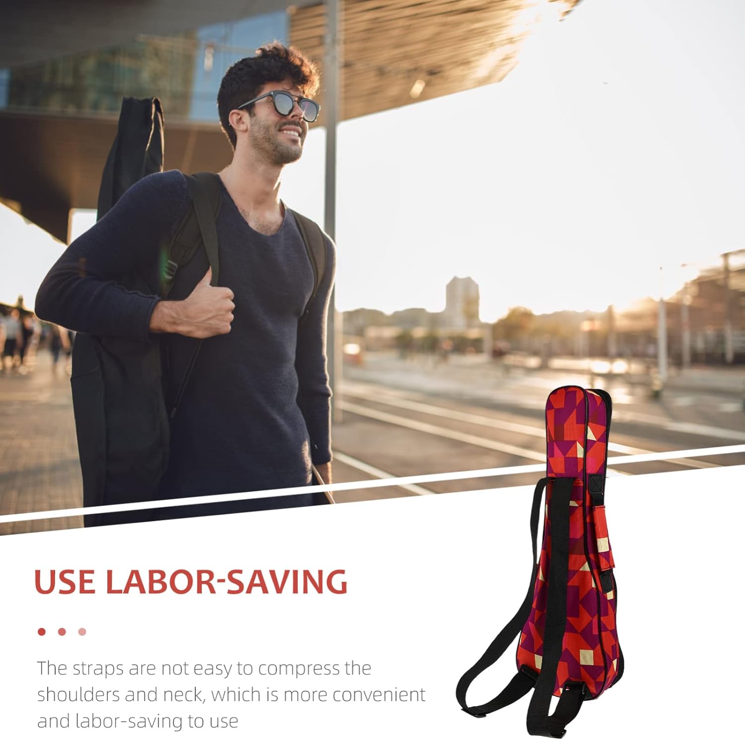 Vaguelly Mochila Para Niños Concert Ukulele Case Bag Soft Ukulele Backpack Case Padded Ukelele Gig Bag with Shoulder Straps for Ukelele Strings Tuners Picks Red 21inch Kids Backpacks - Image 3