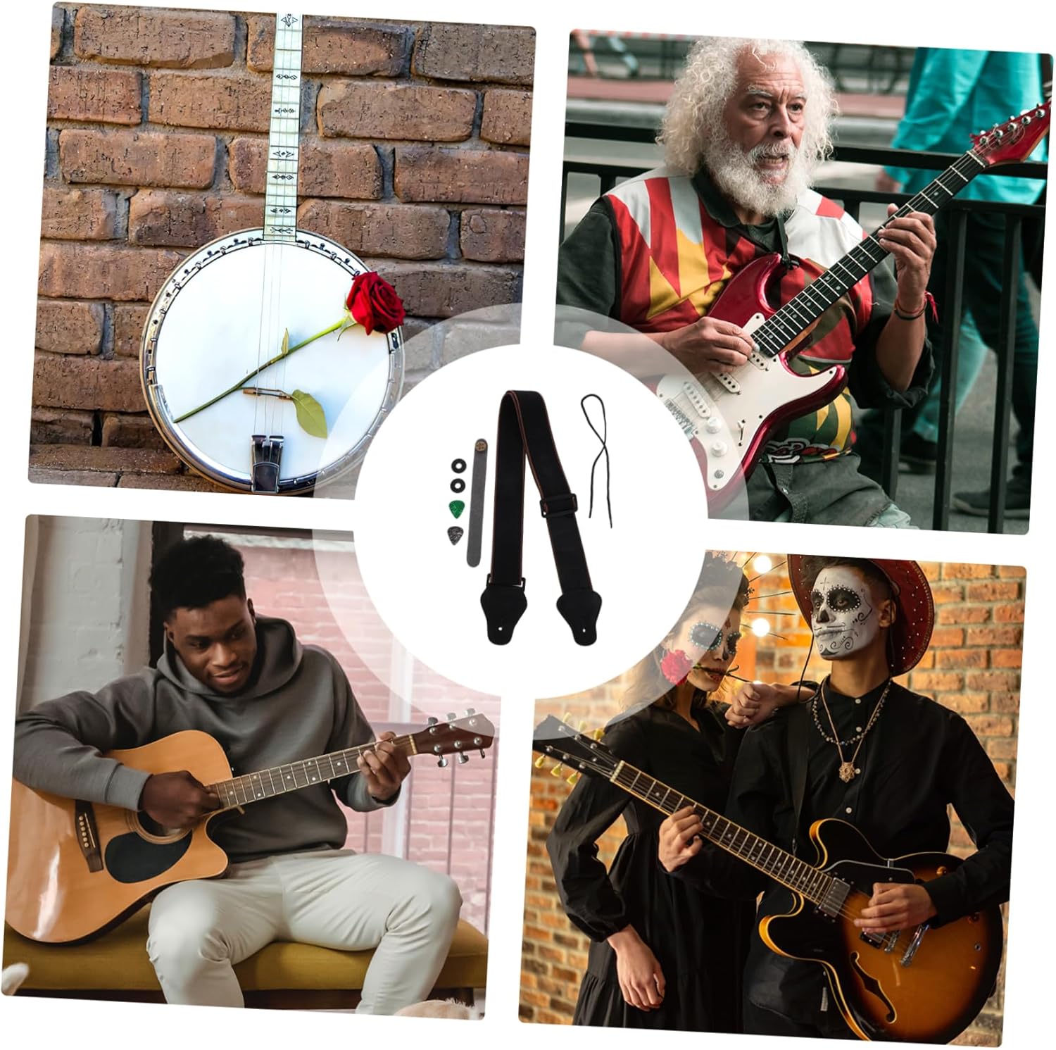 Abaodam 3 Sets Guitar Strap Set Simple Guitar Belt Ukulele Picks Guitar Head Fixing Strap Bass Guitar Strap Electric Guitar Strap Folk Guitar Strap Guitar Neck Strap Ballad Decorate Rubber - Image 6