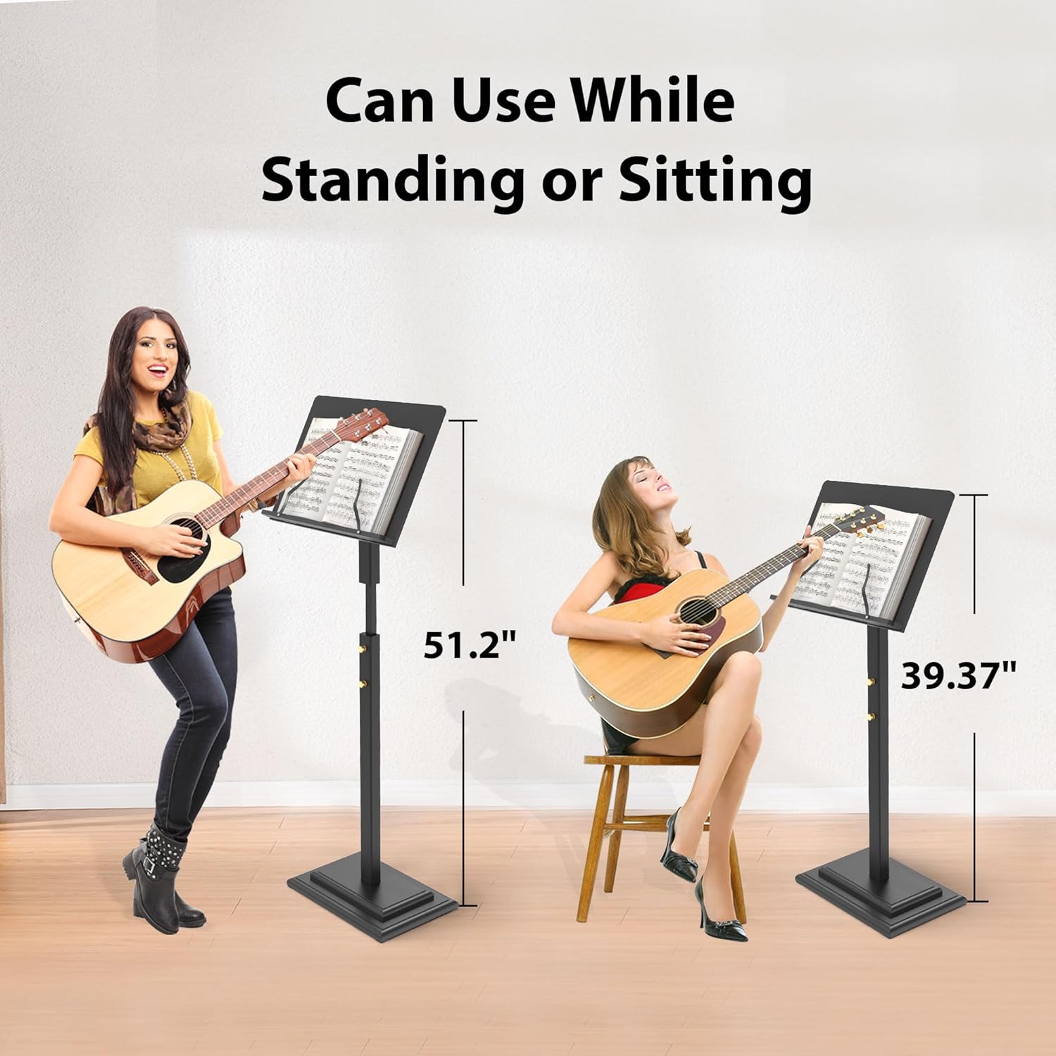 Bamboo Music Stand for Sheet Music -Folding Music Stands Height Adjustable 39.37''-51.2'' with Wide Wooden Bookplate for Conductor Lectern Guitar Violin Piano Ukulele Players(Black) - Image 4