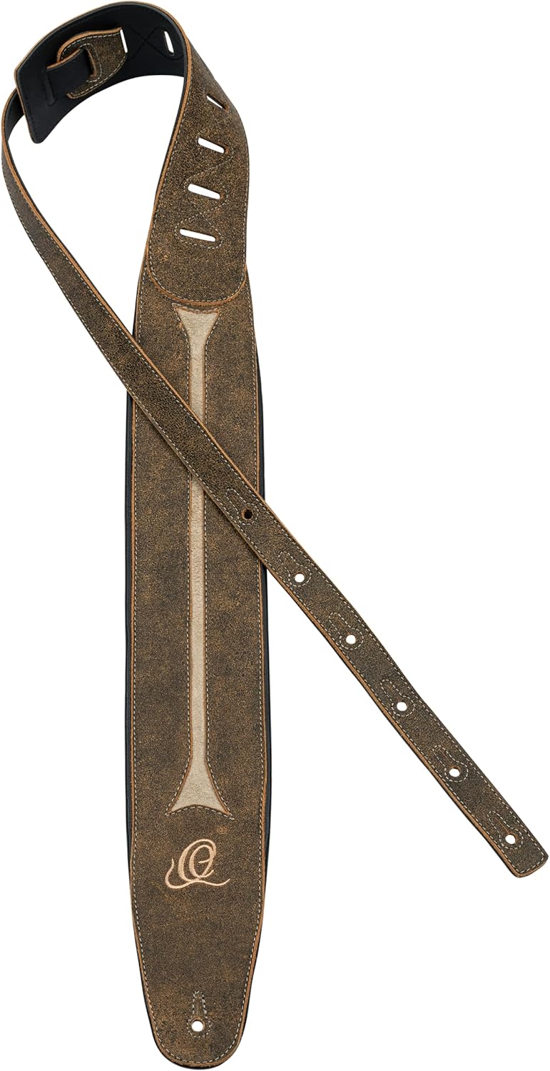 Ortega Guitars Adjustable Bass Strap – Acoustic Bass, Electric Bass – Genuine Leather, Desert Stone (OSBS-3) - Image 2