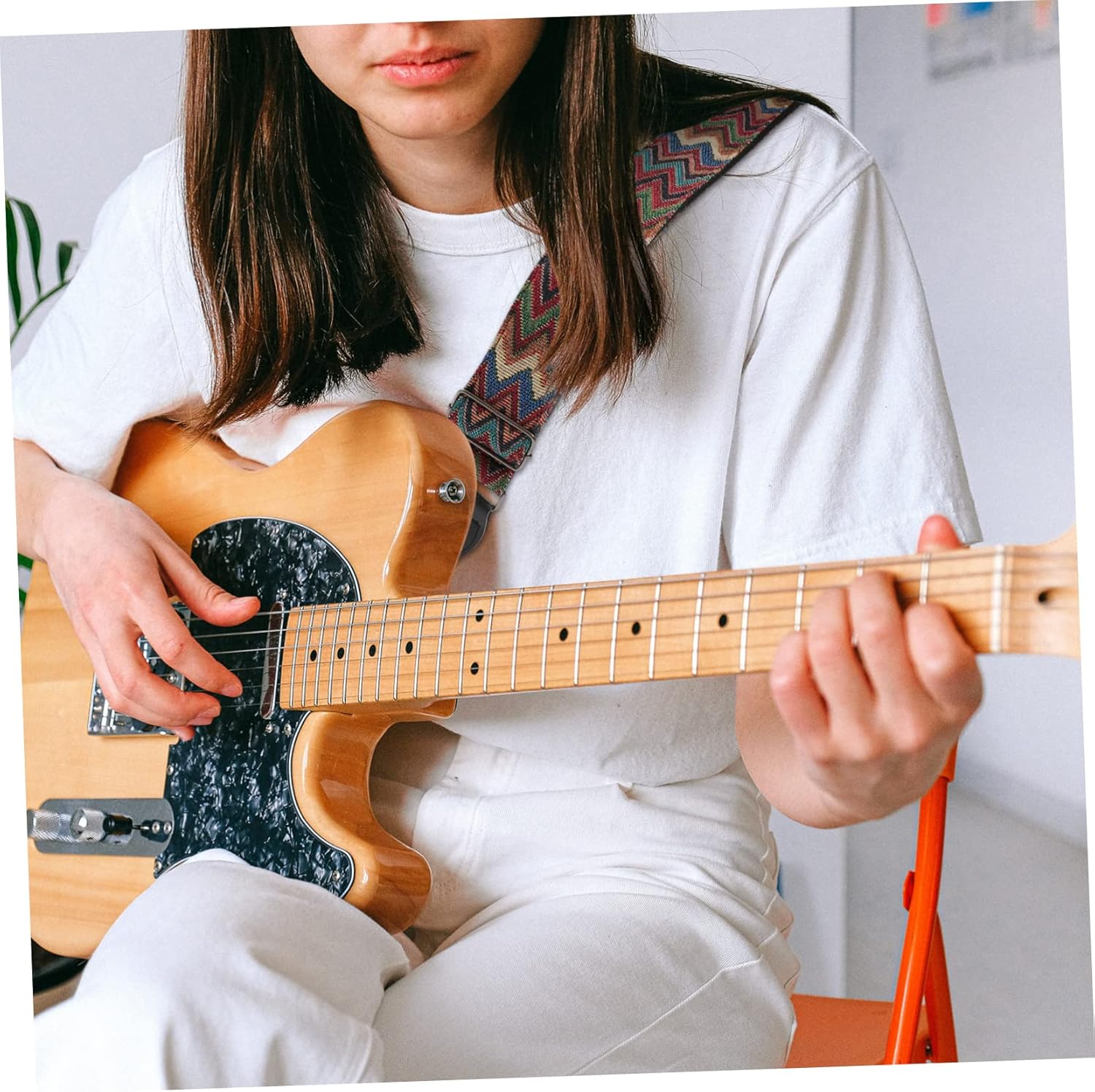 HEMOTON 1pc Guitar Strap Bass Strap Electric Guitar Adjustable Guitar Belt Decked Accessories Adjustable Straps Guitar Headstock Strap Guitar Shoulder Strap Ukulele Nail Hook Cotton - Image 3