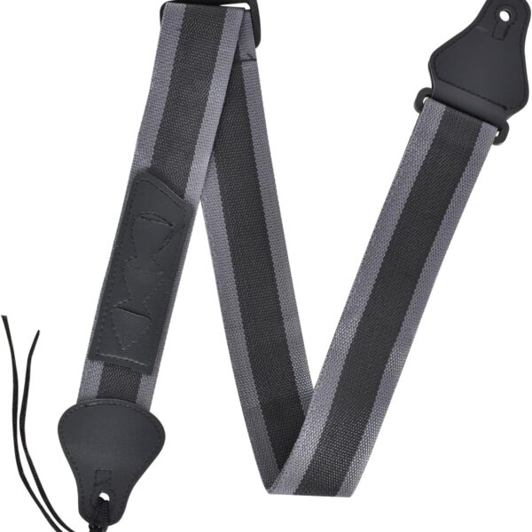 Disnace Guitar Strap, Braided Adjustable Cotton Straps, PU Leather Ends Guitar Straps with 3 Guitar Pick Holders, Accessories Guitar Strap, for Acoustic, Classical, Electric and Bass Guitars, Black