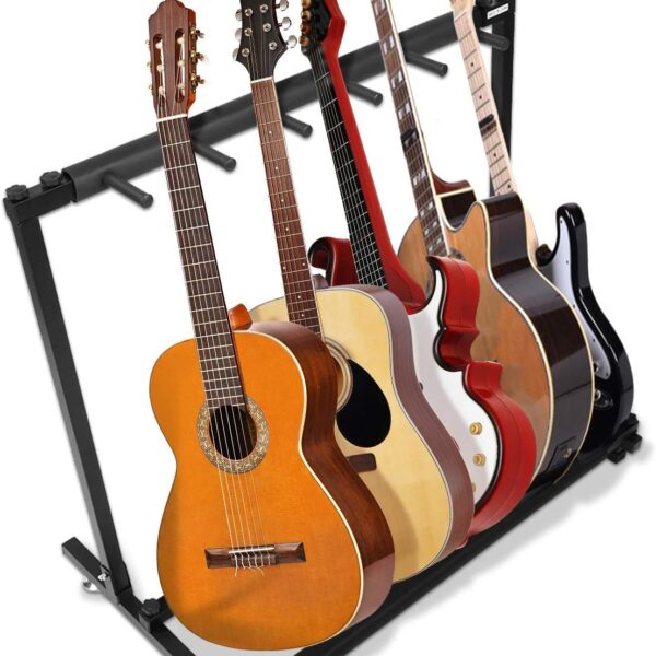 Multi Guitar Stand, 5 Way Guitar Rack Sturdy Metal Guitars Display Stand Rack Organizer with Rubber Filling for Electric Bass Acoustic Guitars in Guitar Store Collector, Iron, 33.8 * 18.5 * 28.7in