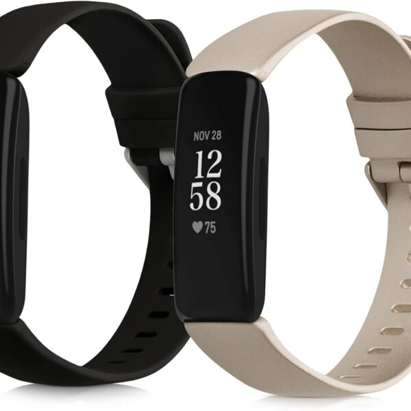 kwmobile Watch Strap Set Compatible with Fitbit Inspire 2 / Ace 3-2x TPU Silicone Fitness Tracker Sports Band – Size Small (S)