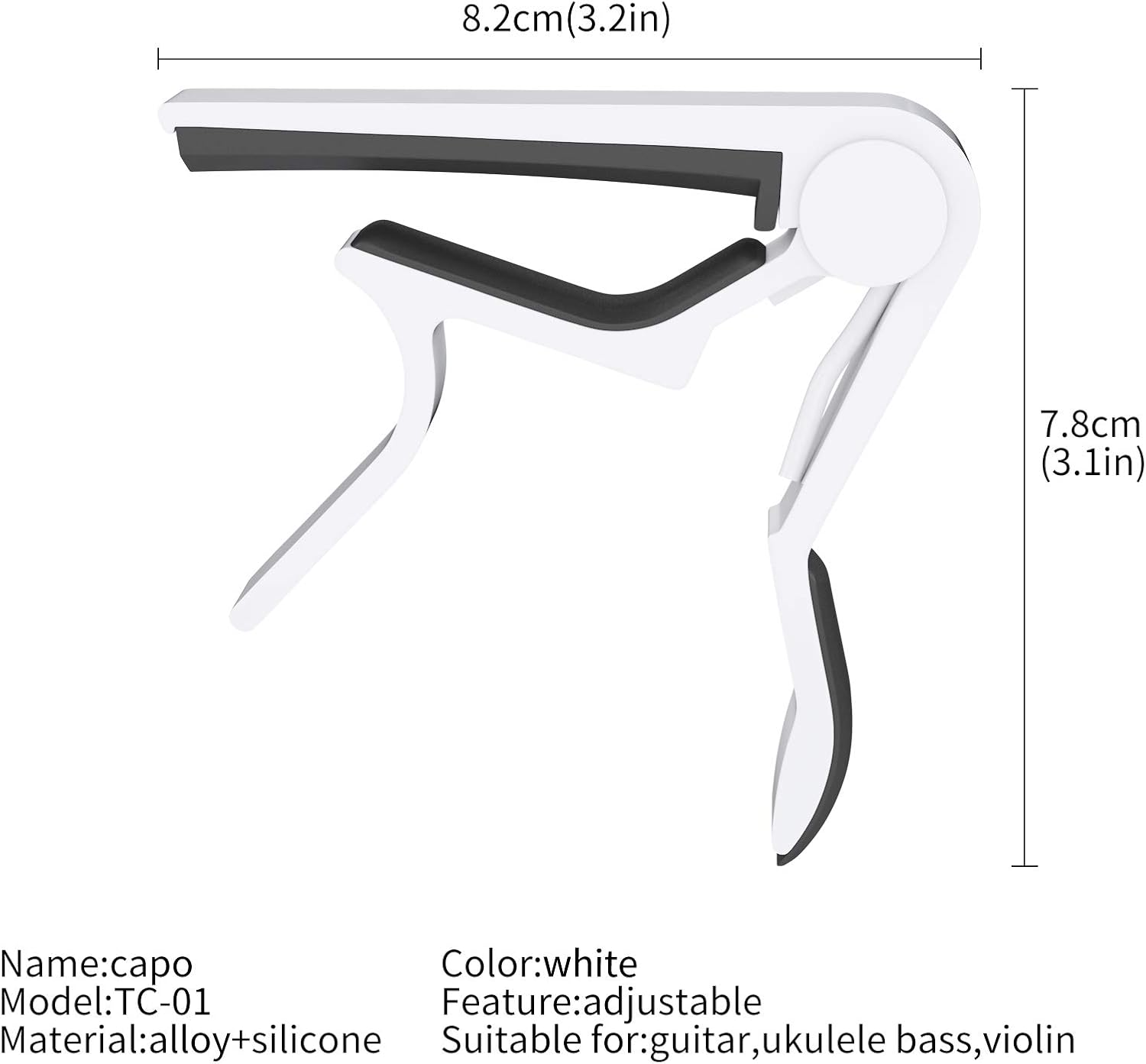 Guitar Capo Quick Change Capo for 6-String Acoustic Guitar Electric Guitar Classical Guitar Ukulele Capotastos Capo (White) - Image 4