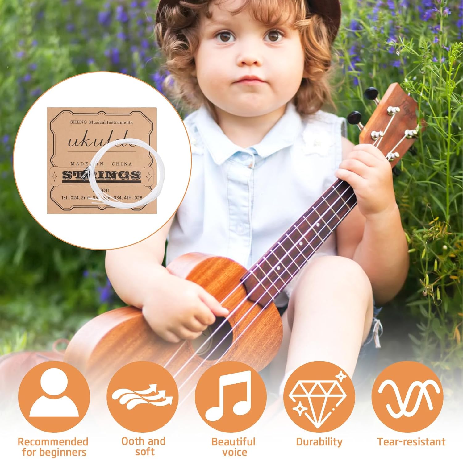 2 Sets Nylon Ukulele Strings with 4 Felt Picks White Universal ...