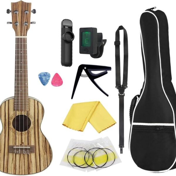 26 Inch 4 Strings Ukulele Zebra Wood Ukulele With Tuner Strap Capo Strings Parts & Accessorie Ukulele Starter Kit