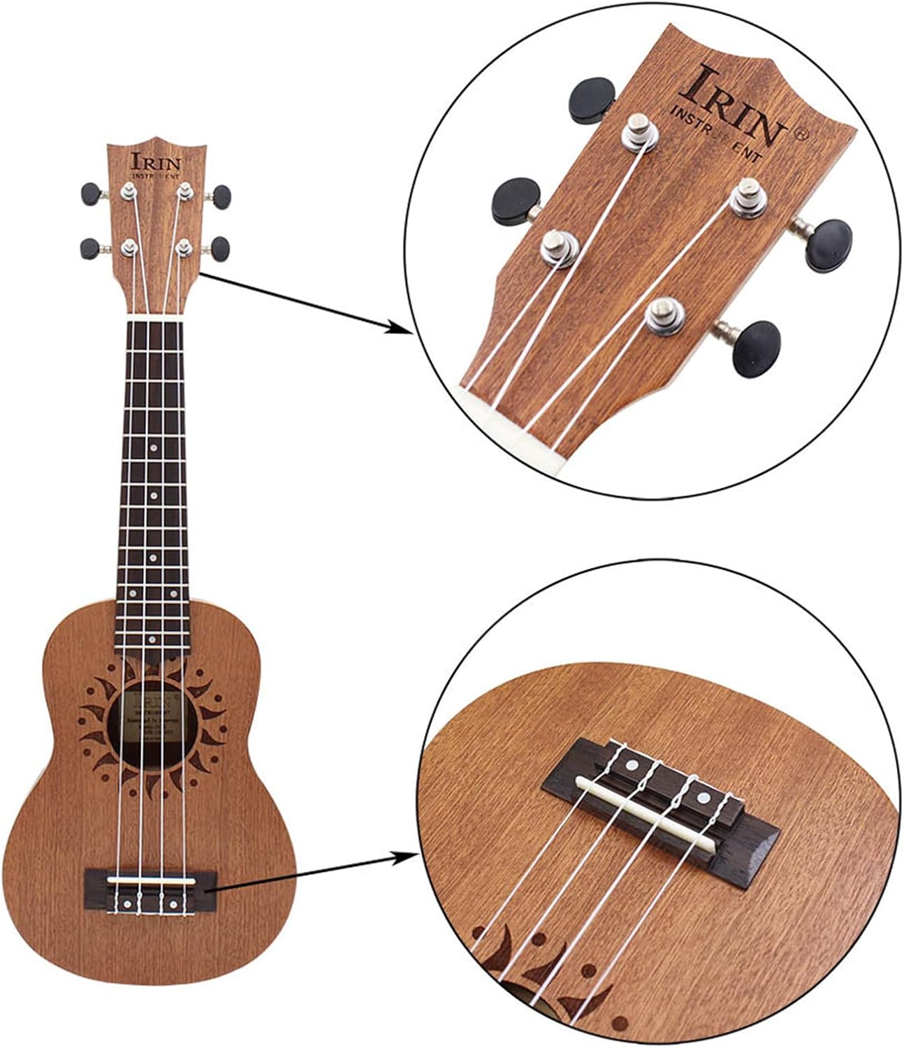 YUXITA 21inch Ukulele 4 Strings Small Guitar Simple Nylon Strings Ukulele for Beginner Kids Musical Instrument - Image 4