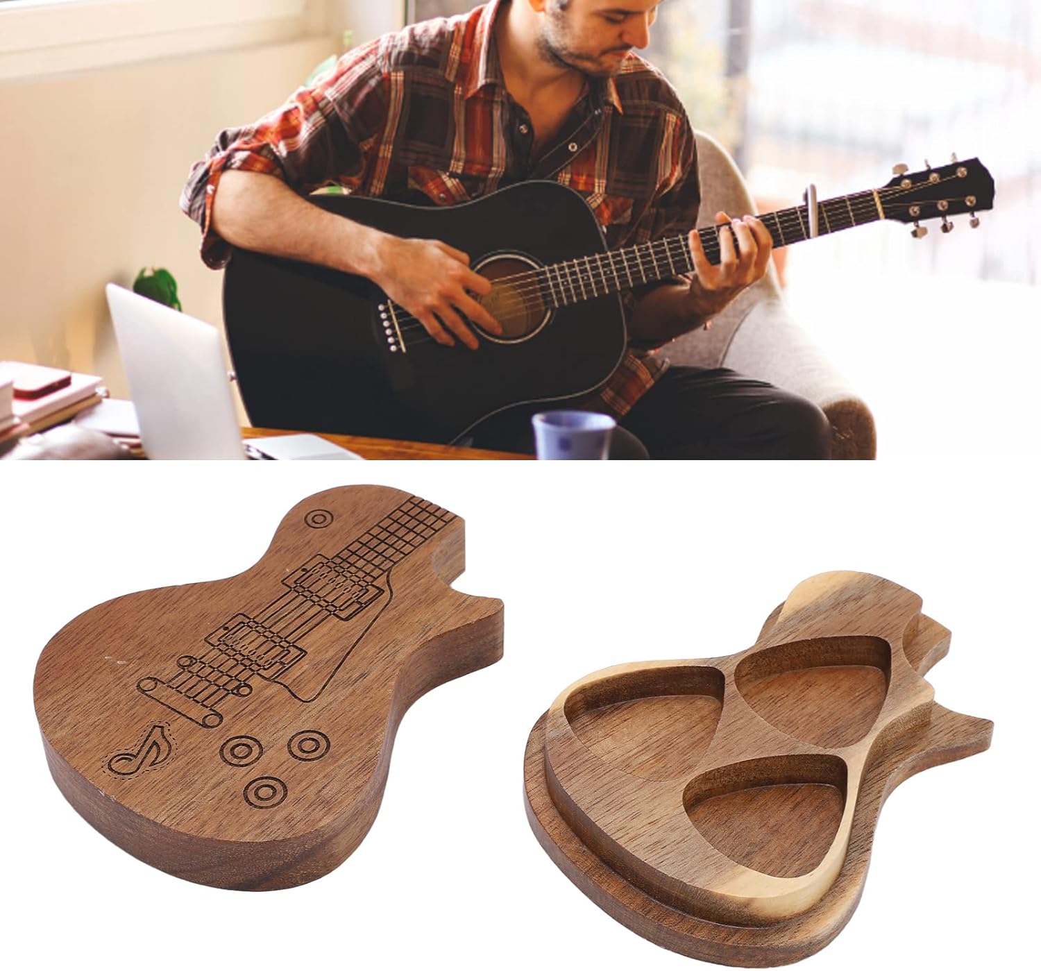 Yosoo Health Gear Guitar Picks Personalised Holder Case, Mini Wooden Guitar Shaped Pick Holder Ukulele Bass Picks Storage Box Guitar Plectrums Container for Guitarist Music Lovers Gifts - Image 6