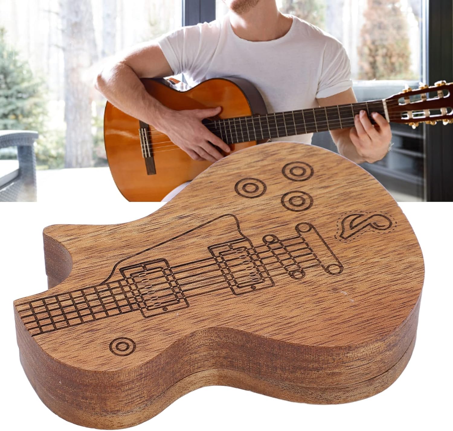 Yosoo Health Gear Guitar Picks Personalised Holder Case, Mini Wooden Guitar Shaped Pick Holder Ukulele Bass Picks Storage Box Guitar Plectrums Container for Guitarist Music Lovers Gifts - Image 8