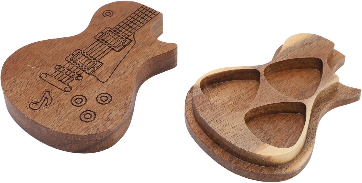 Yosoo Health Gear Guitar Picks Personalised Holder Case, Mini Wooden Guitar Shaped Pick Holder Ukulele Bass Picks Storage Box Guitar Plectrums Container for Guitarist Music Lovers Gifts - Image 2