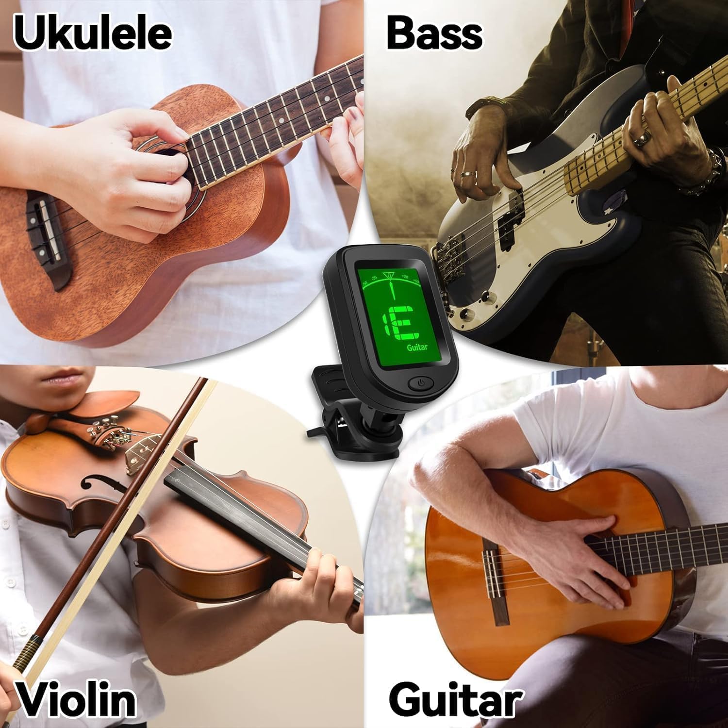 Clip-On Digital Tuner - Easy Guitar/Violin/Ukulele/Bass Tuning, 360 ...