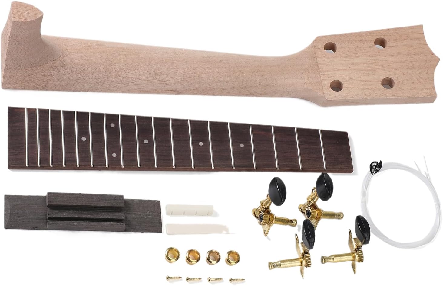 Kit Per Costruire Ukulele – Manico In Legno Con Tastiera In Palissandro, Meccaniche 2L2R, Ponte E Corde Incluse, Istruzioni Passo-passo - Foto 2