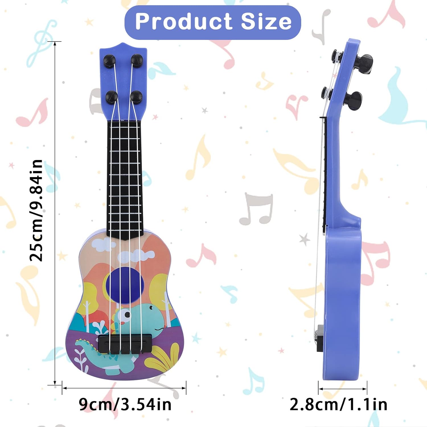 10 inches Kids Ukulele Guitar Toy, Simulation Mini Ukulele with 4 Adjustable Strings, Kids Plastic Ukulele Guitar Toy, Mini Guitar for Boys and Girls (Purple A) - Image 2