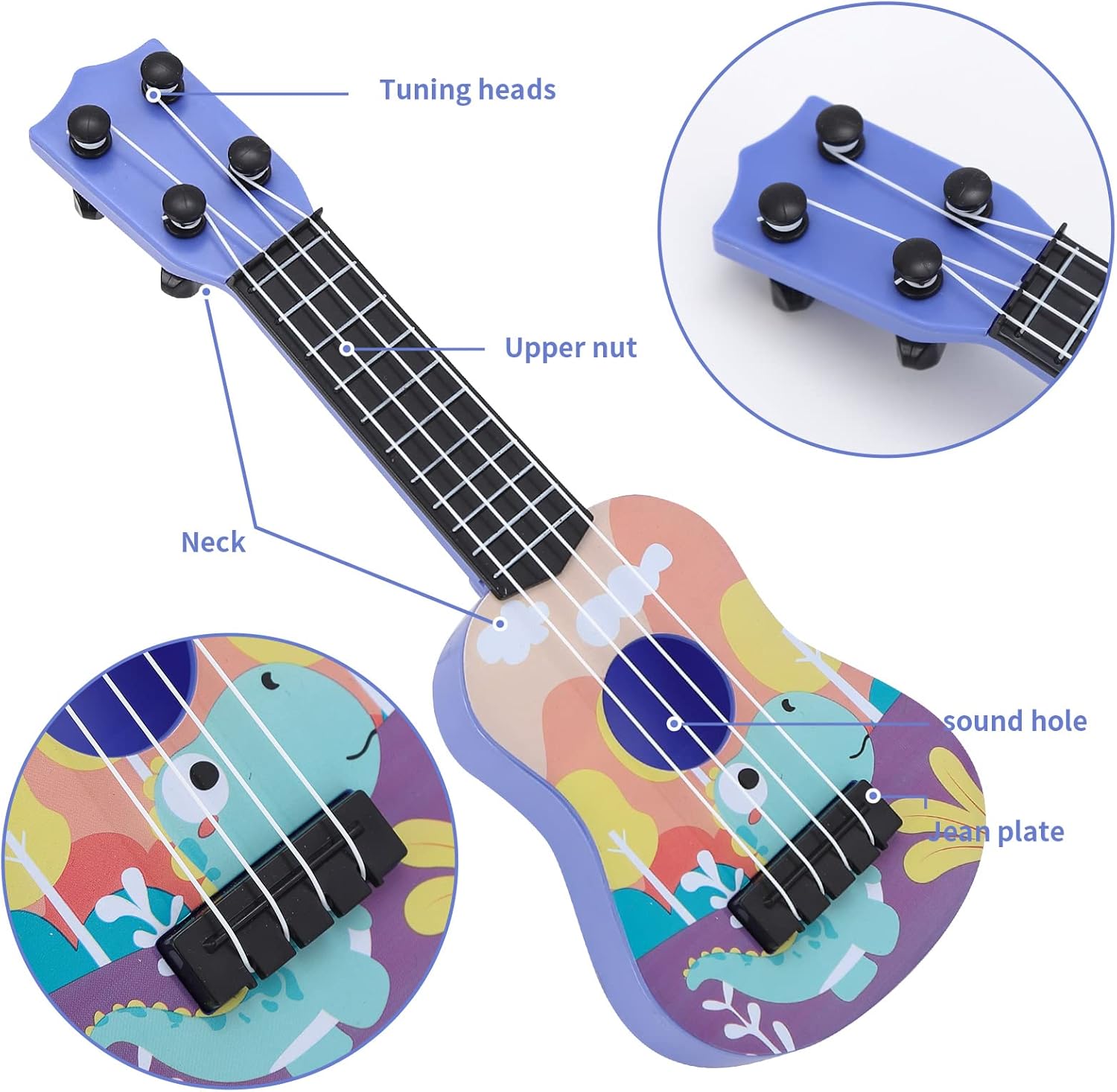10 inches Kids Ukulele Guitar Toy, Simulation Mini Ukulele with 4 Adjustable Strings, Kids Plastic Ukulele Guitar Toy, Mini Guitar for Boys and Girls (Purple A) - Image 4