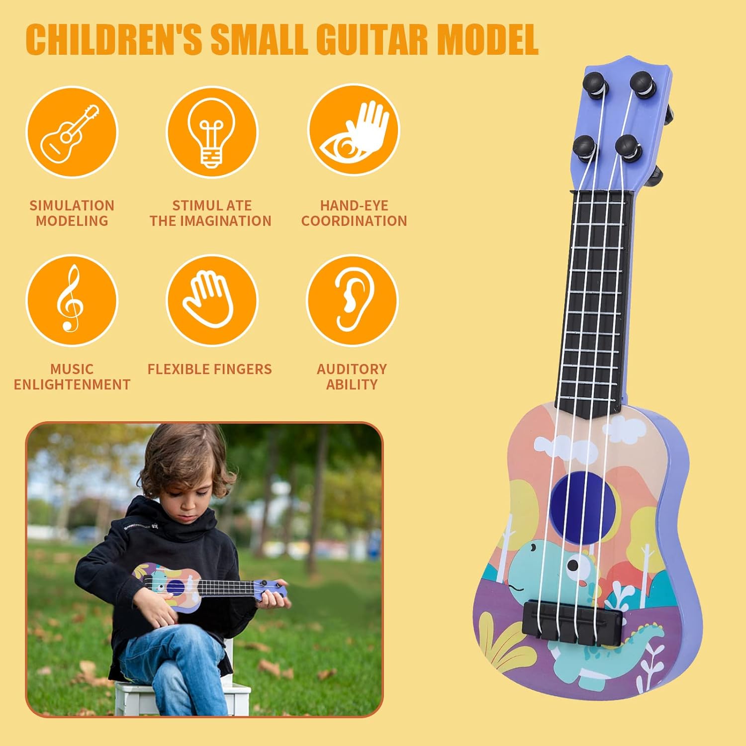 10 inches Kids Ukulele Guitar Toy, Simulation Mini Ukulele with 4 Adjustable Strings, Kids Plastic Ukulele Guitar Toy, Mini Guitar for Boys and Girls (Purple A) - Image 5