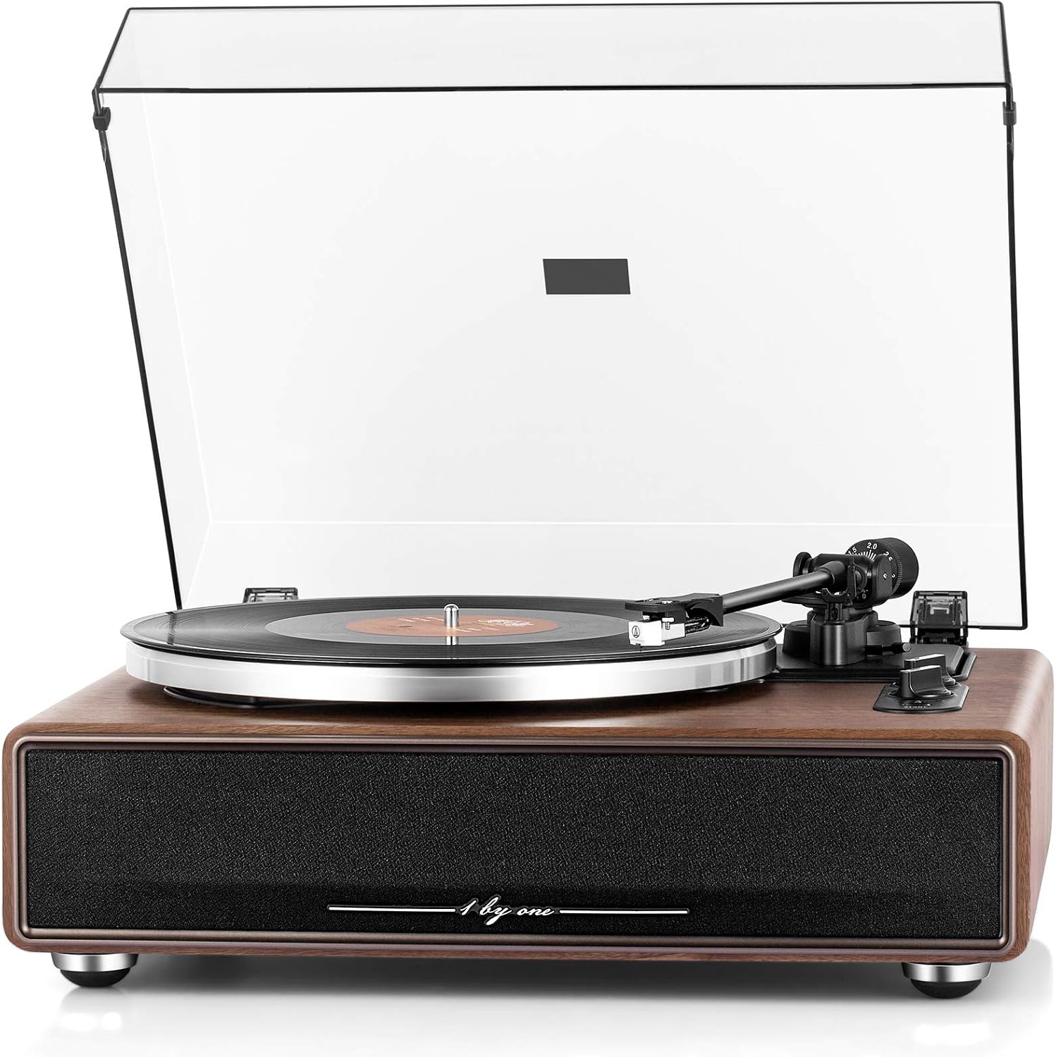 1 BY ONE High Fidelity Belt Drive Bluetooth Turntable with Built-in Speakers, Vinyl Record Player with Magnetic Cartridge, Wireless Playback and Aux-in Functionality, Auto Off - Image 2