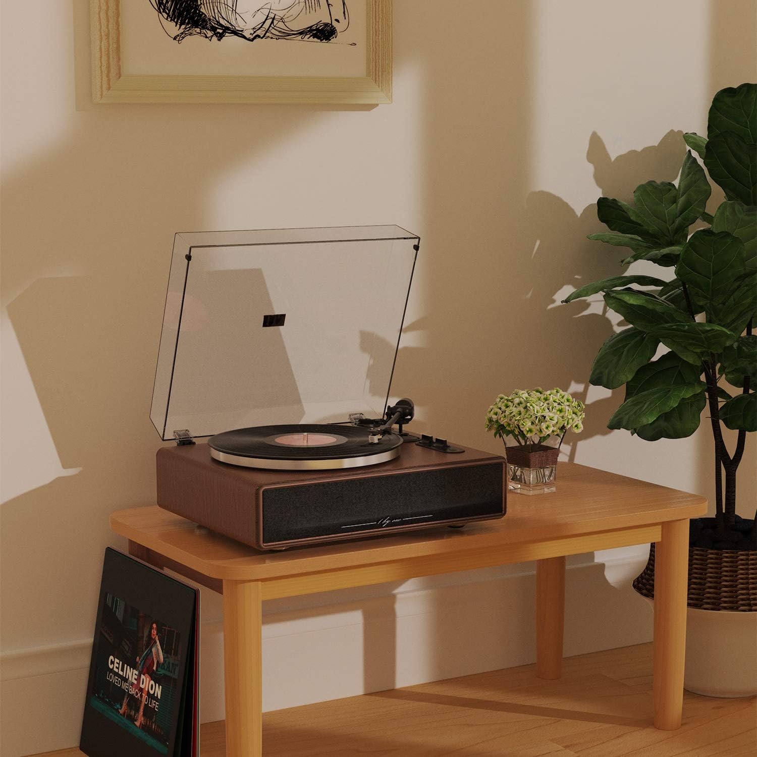 1 BY ONE High Fidelity Belt Drive Bluetooth Turntable with Built-in Speakers, Vinyl Record Player with Magnetic Cartridge, Wireless Playback and Aux-in Functionality, Auto Off - Image 8