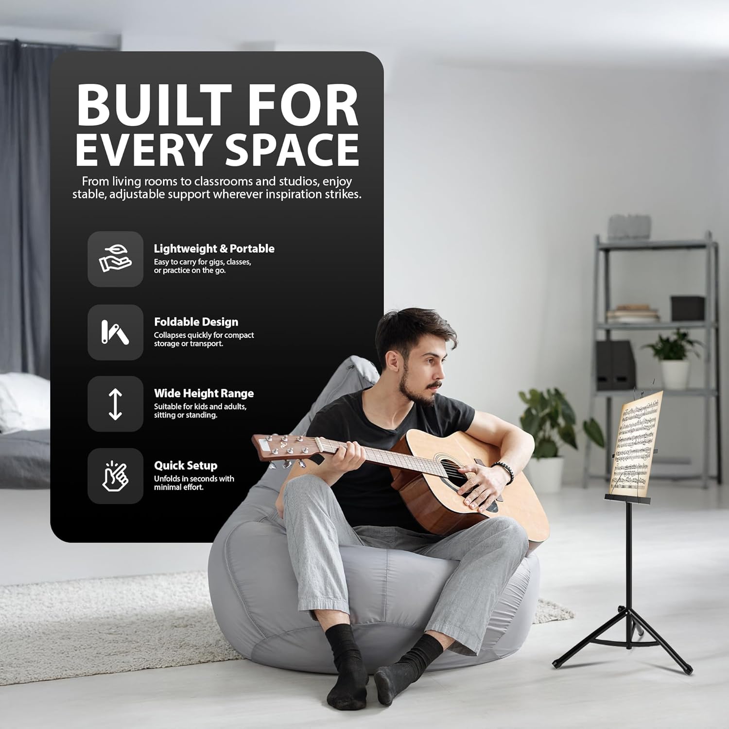 ZENO Music Stand | Music Stands for Sheet Music, Books, Notes | Music Sheet Stand with Music Sheet Clip Holder, Foldable Design & FREE Carry Bag | Heavy Duty Stand | Easy To Carry | Unfolds In Seconds - Image 4