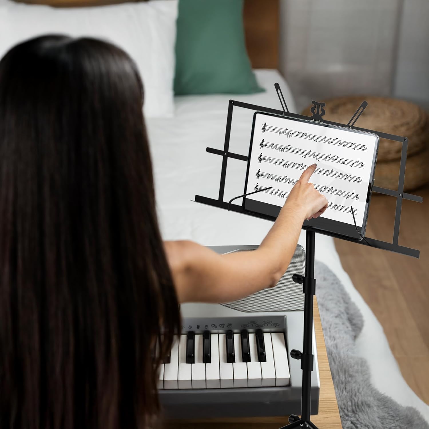 ZENO Music Stand | Music Stands for Sheet Music, Books, Notes | Music Sheet Stand with Music Sheet Clip Holder, Foldable Design & FREE Carry Bag | Heavy Duty Stand | Easy To Carry | Unfolds In Seconds - Image 9