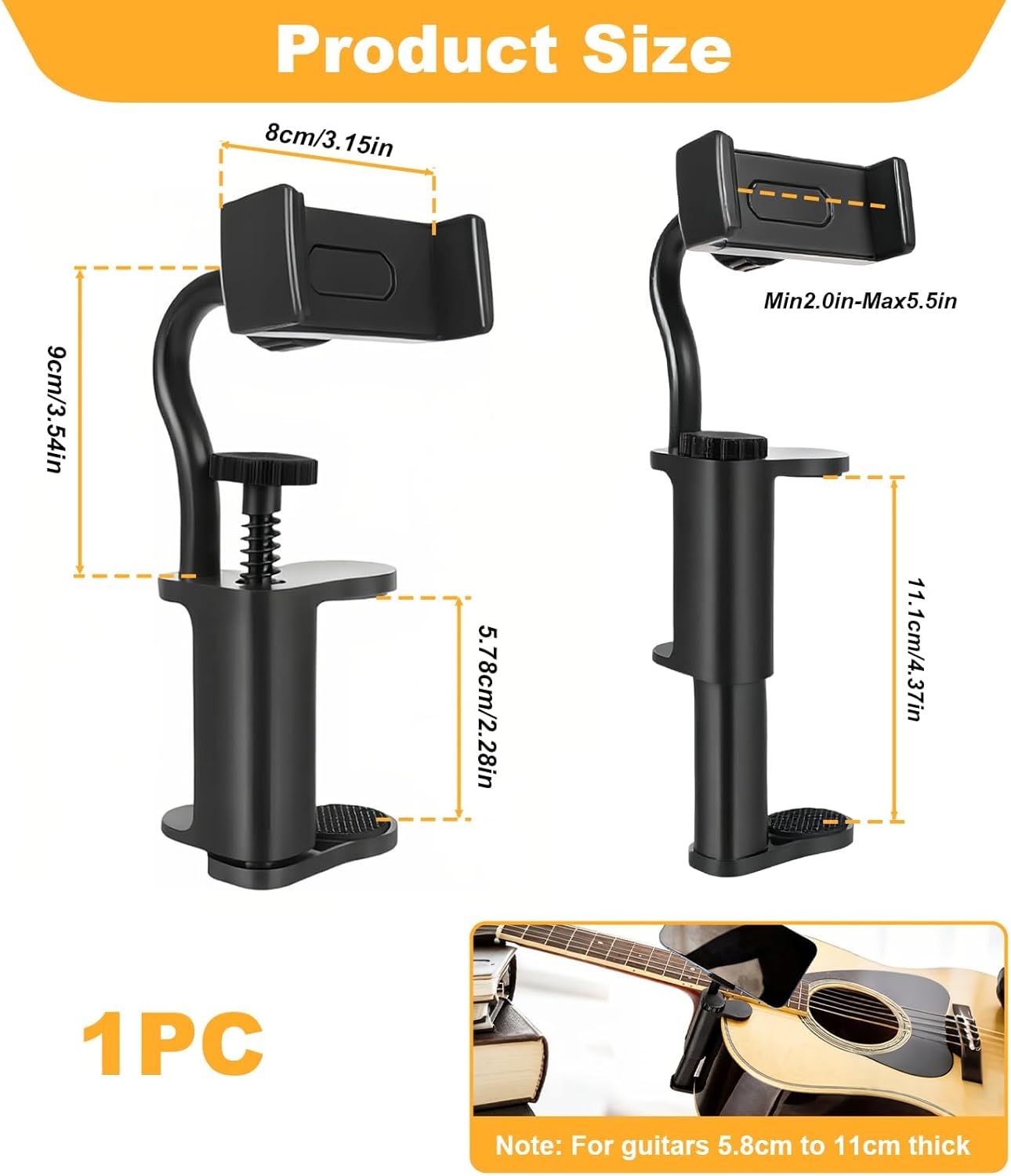 Guitar Head Phone Holder, Universal Smartphone Mount for Guitar Ukulele Plastic 360° Rotating and Adjustable Suitable for Live Broadcast Streaming Online Teaching Video Recording - Image 3