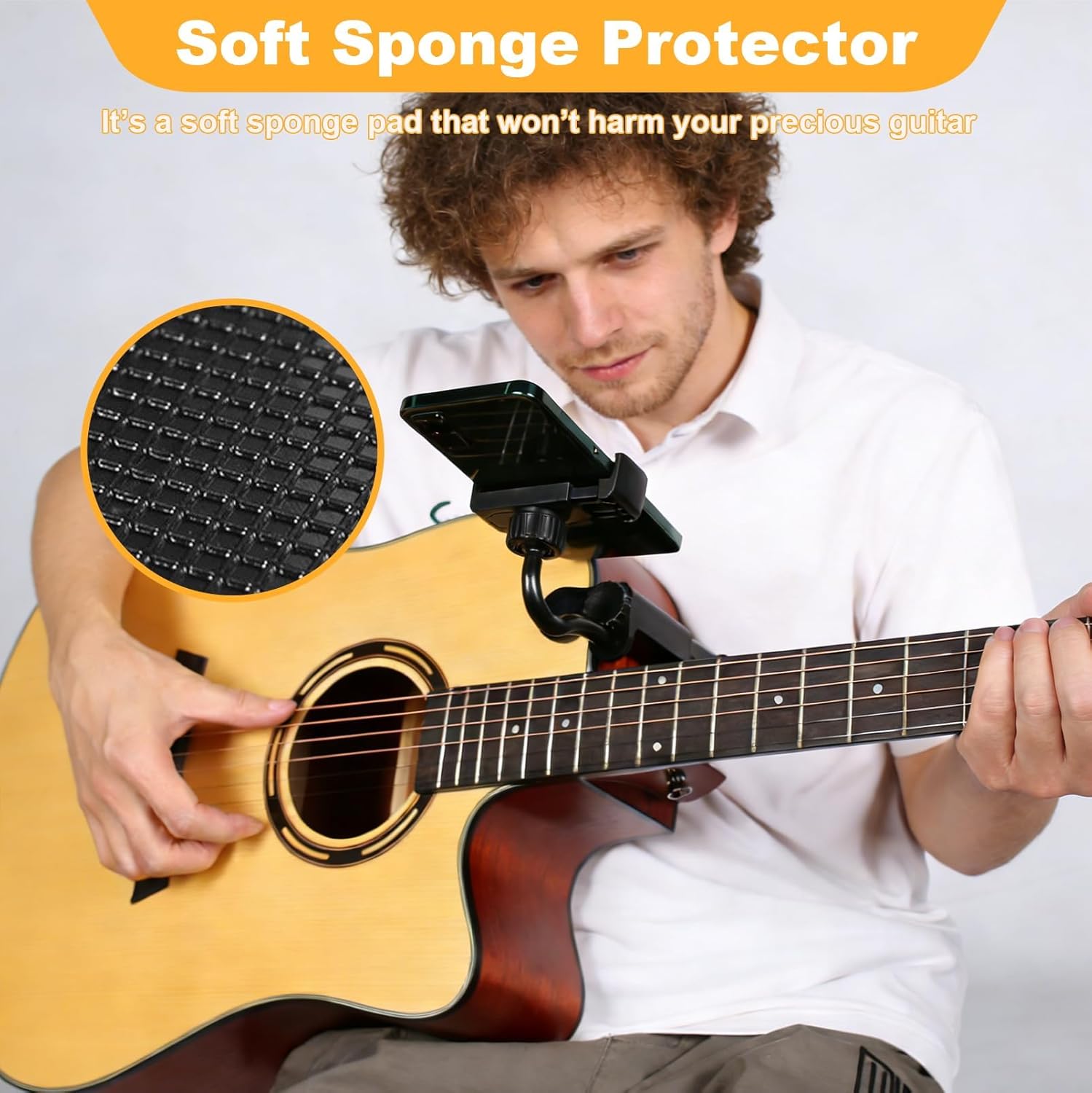 Guitar Head Phone Holder, Universal Smartphone Mount for Guitar Ukulele Plastic 360° Rotating and Adjustable Suitable for Live Broadcast Streaming Online Teaching Video Recording - Image 7