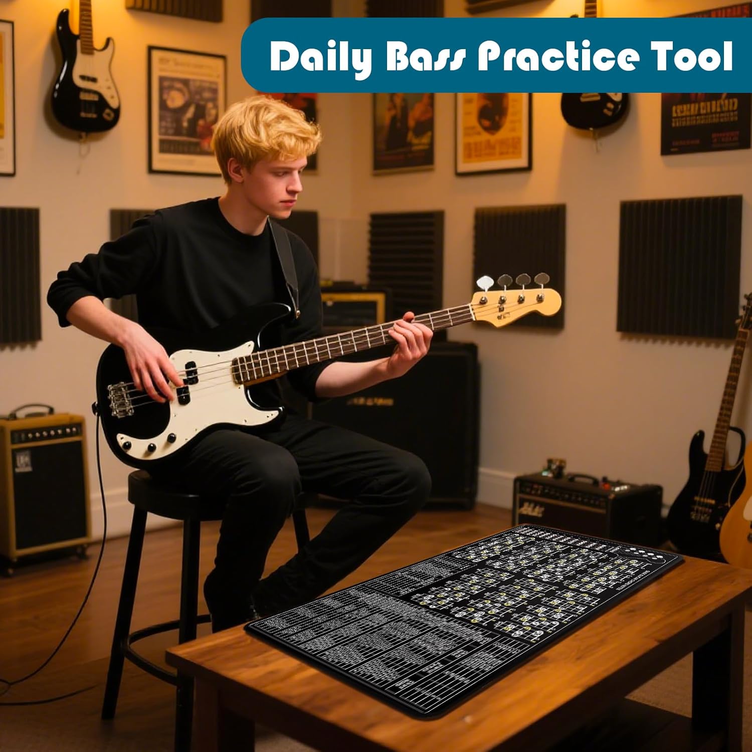 4 String Bass Guitar Practise Mat Theory Mat with Fretboard Notes Chord Notes Interval Knowledge Chord Formula Knowledge Theory for Bass Beginner Enthusiasts - Image 4